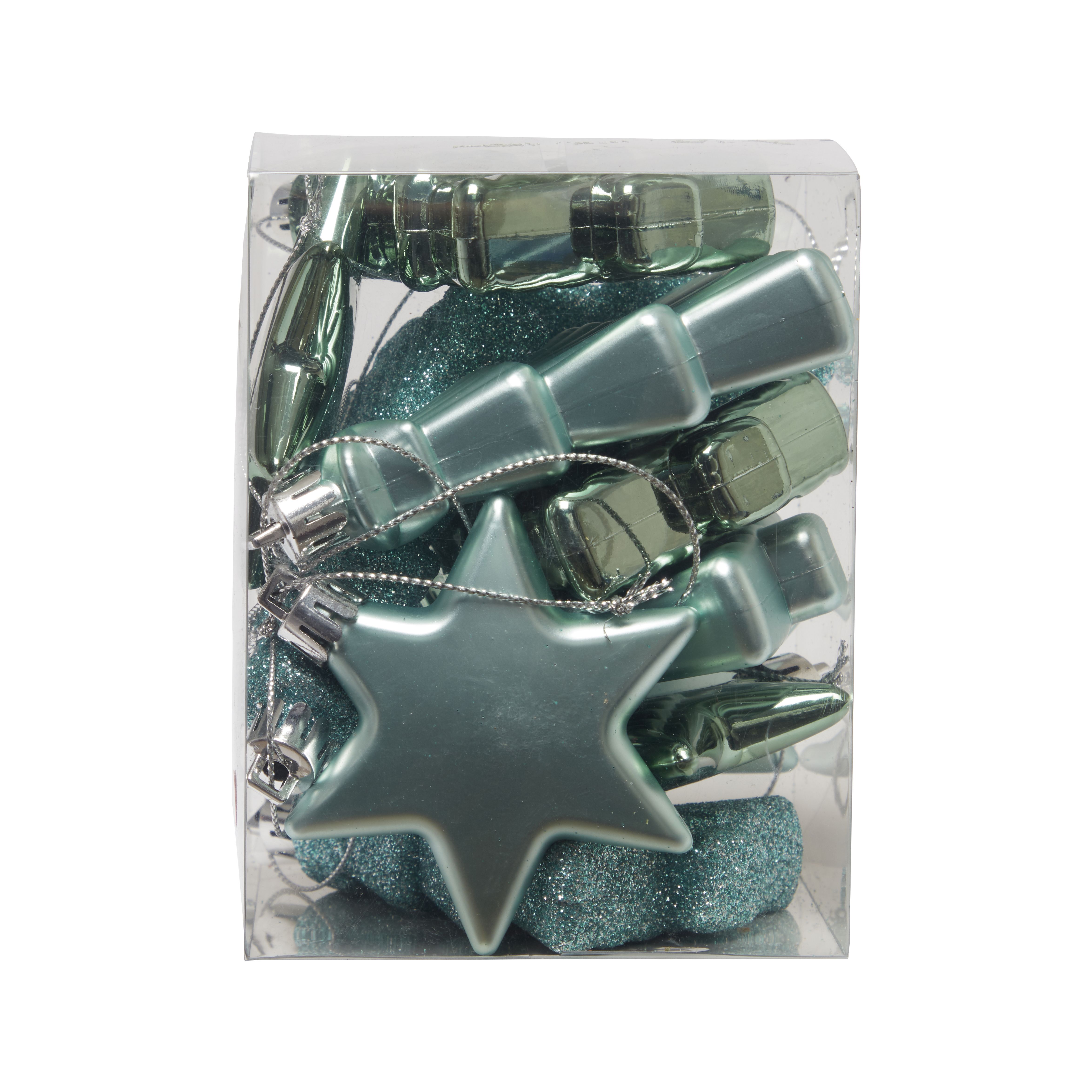 Blue surf Glitter effect Plastic Star & tree Bauble, Set of 12