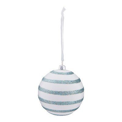 Blue & white Glitter effect Plastic Stripe Bauble