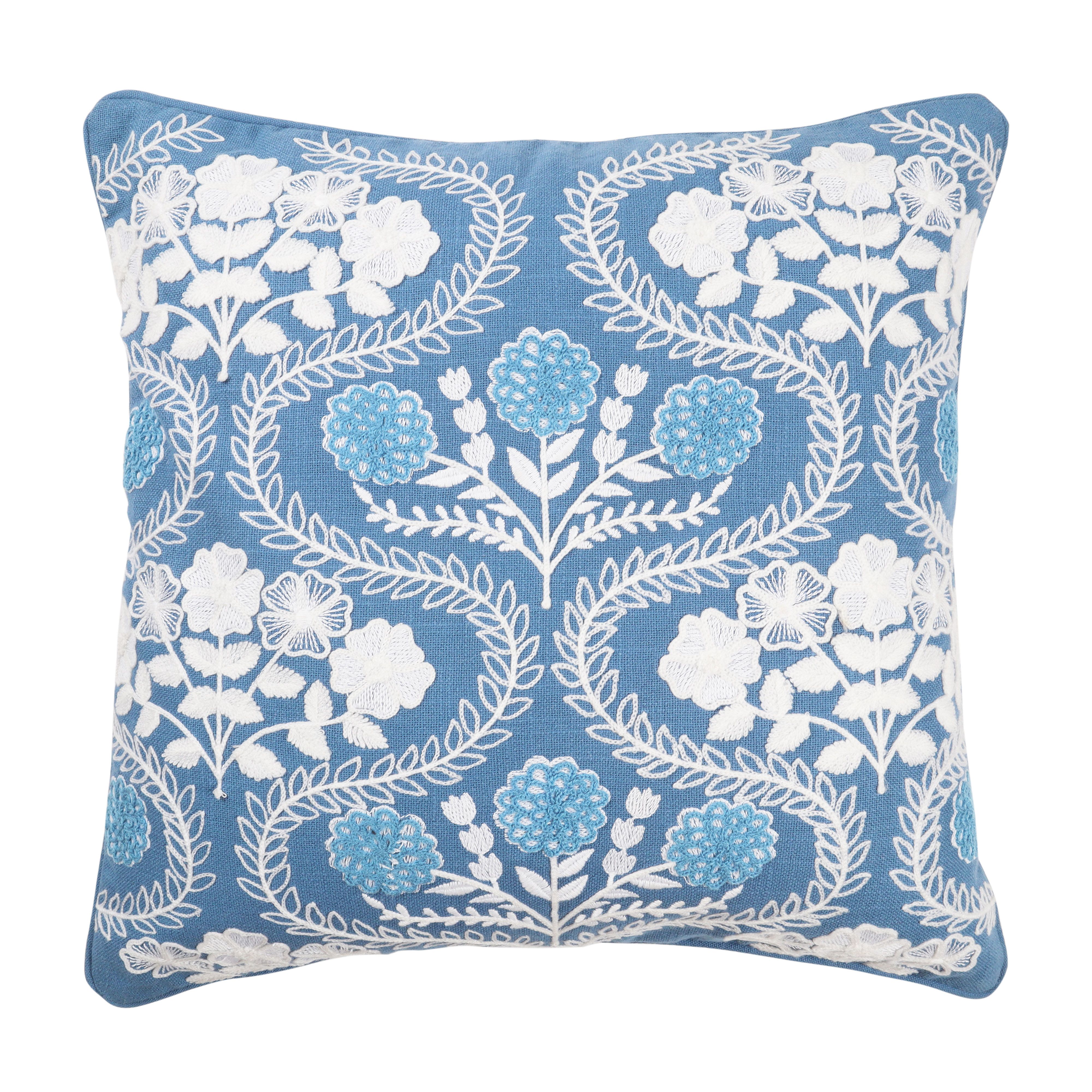 Blue & White Moroccan Embroidered effect Indoor Cushion, (L)45cm x (W)45cm