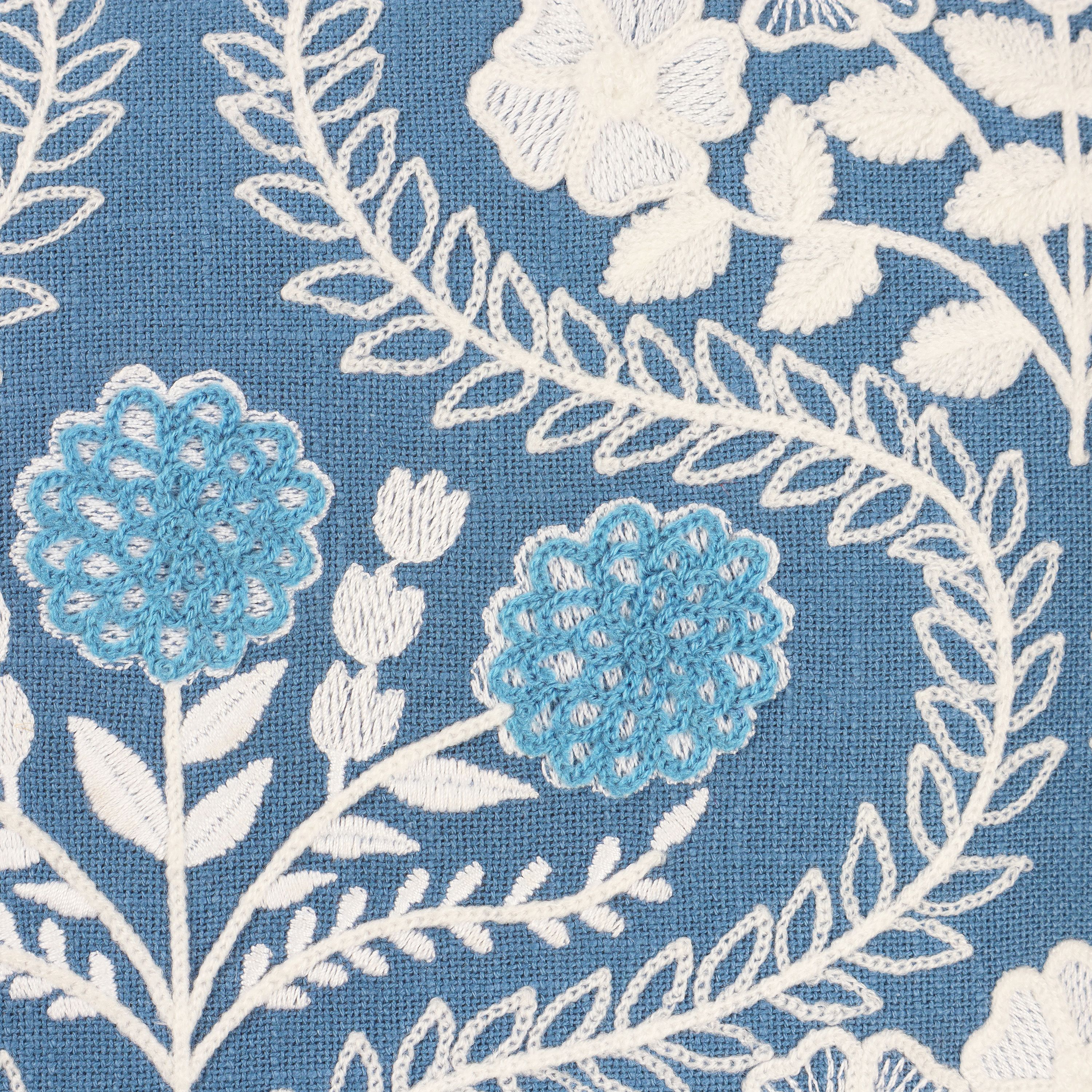 Blue & White Moroccan Embroidered effect Indoor Cushion, (L)45cm x (W)45cm
