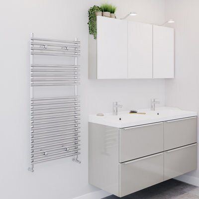 Blyss Bosham 398W Electric Chrome Towel warmer H 1100mm W 500mm