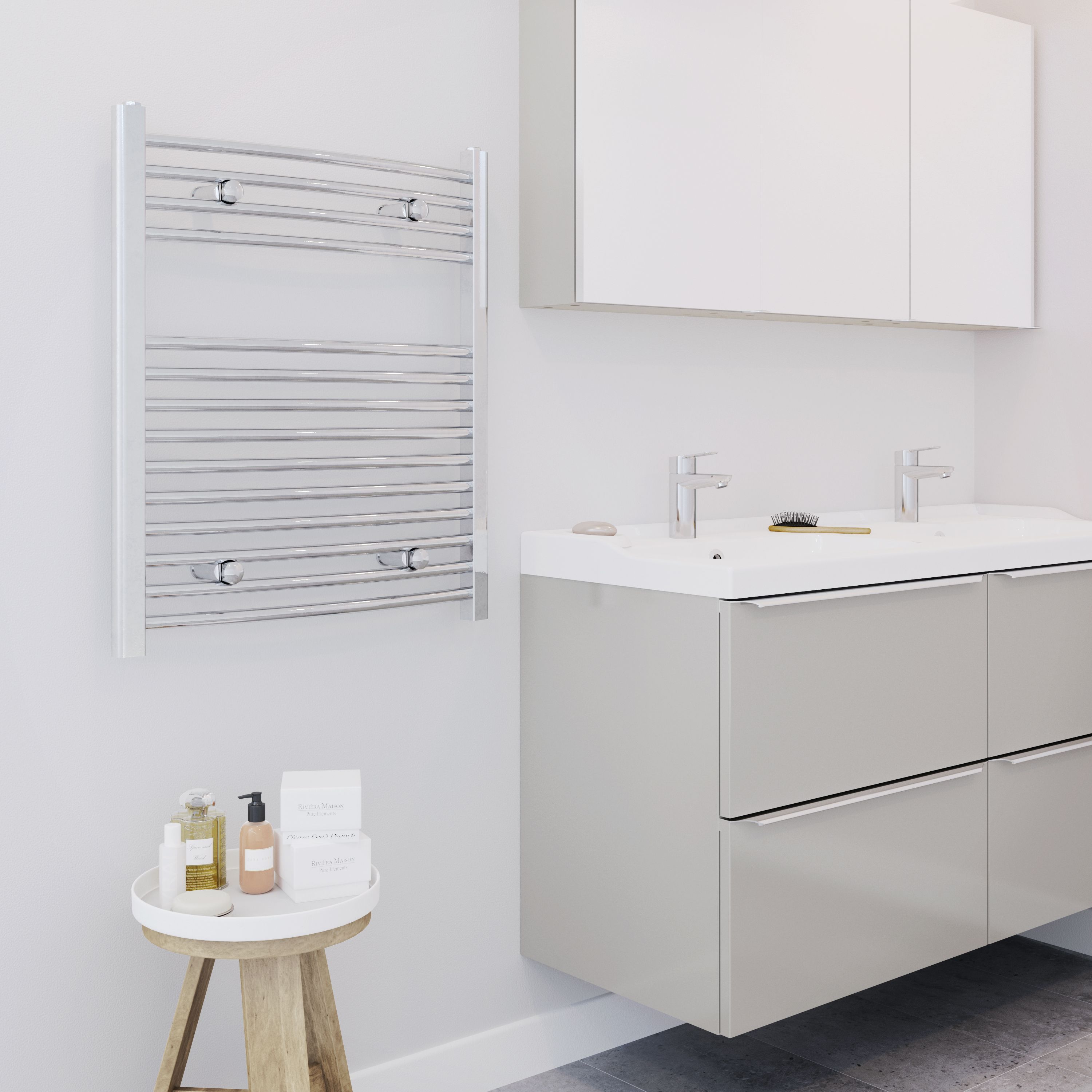 Blyss Chrome Curved Towel warmer (W)600mm x (H)700mm