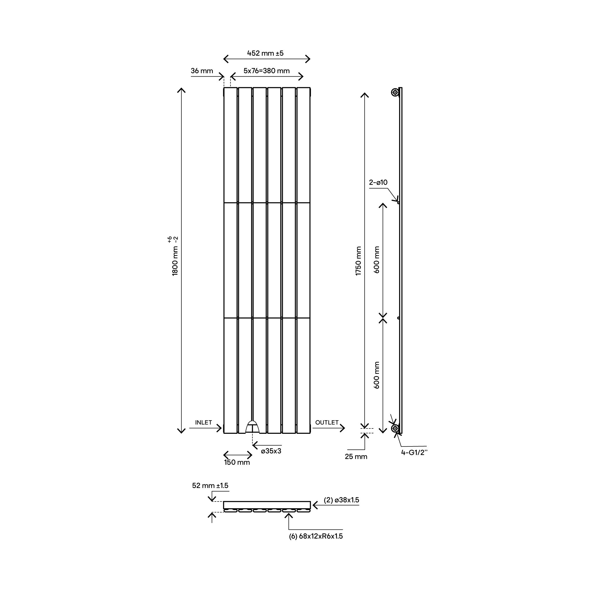 Blyss Faringdon White Vertical Designer Radiator, (W)452mm x (H)1800mm |  DIY at Bu0026Q