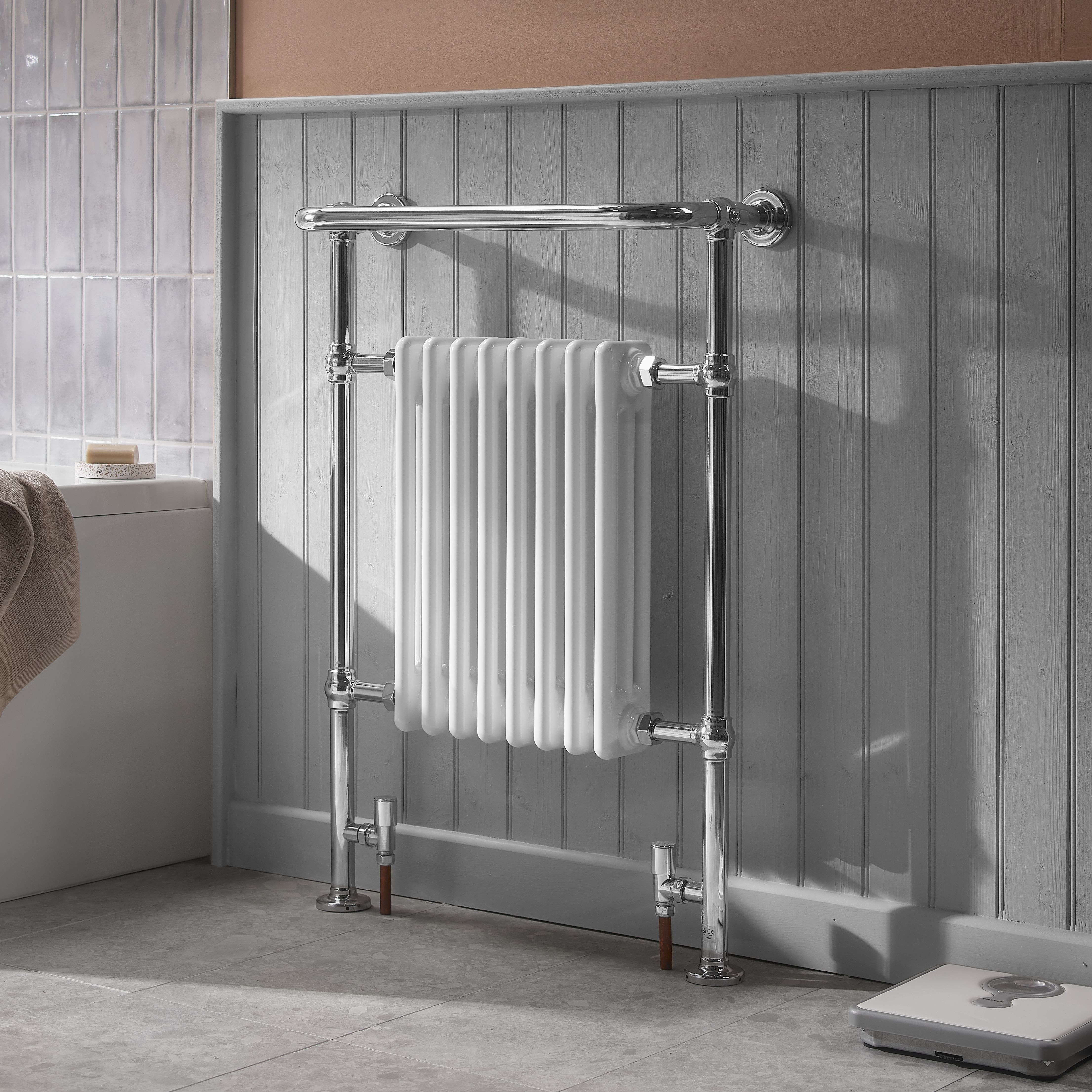 Blyss Victoria White Chrome effect Towel warmer (W)659mm x (H)952mm