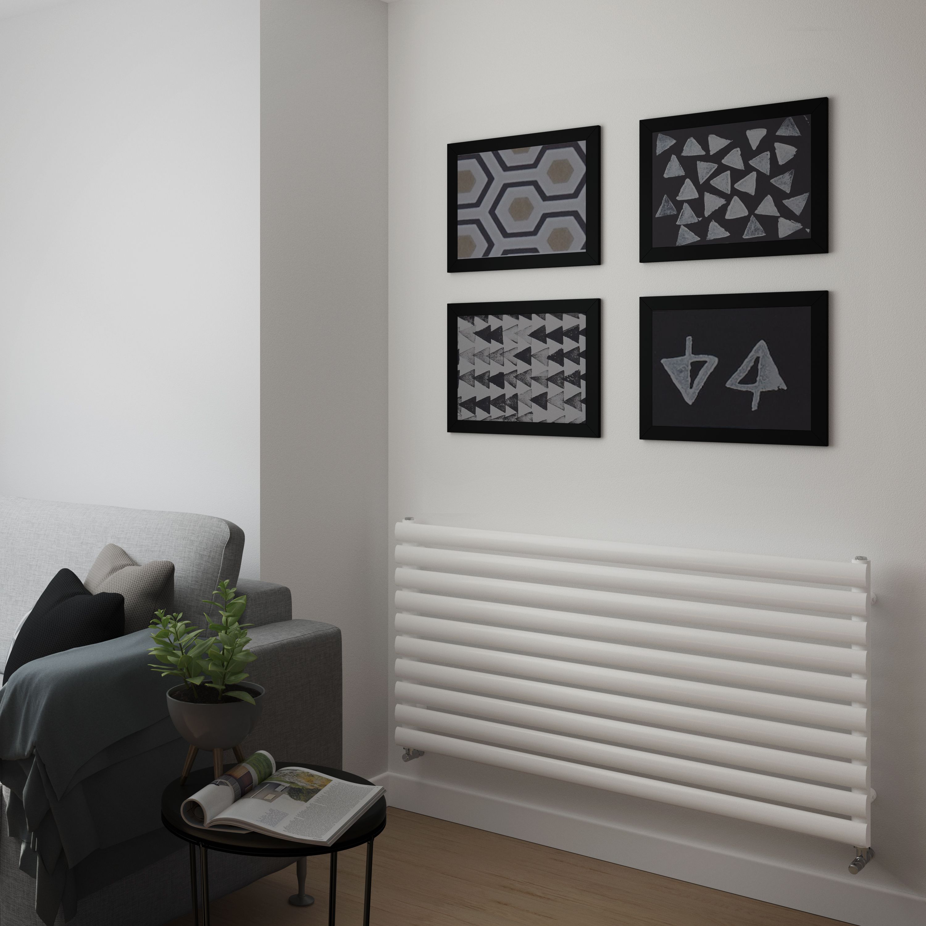 Blyss Wickham White Horizontal Designer Radiator, (W)1200mm x (H)600mm