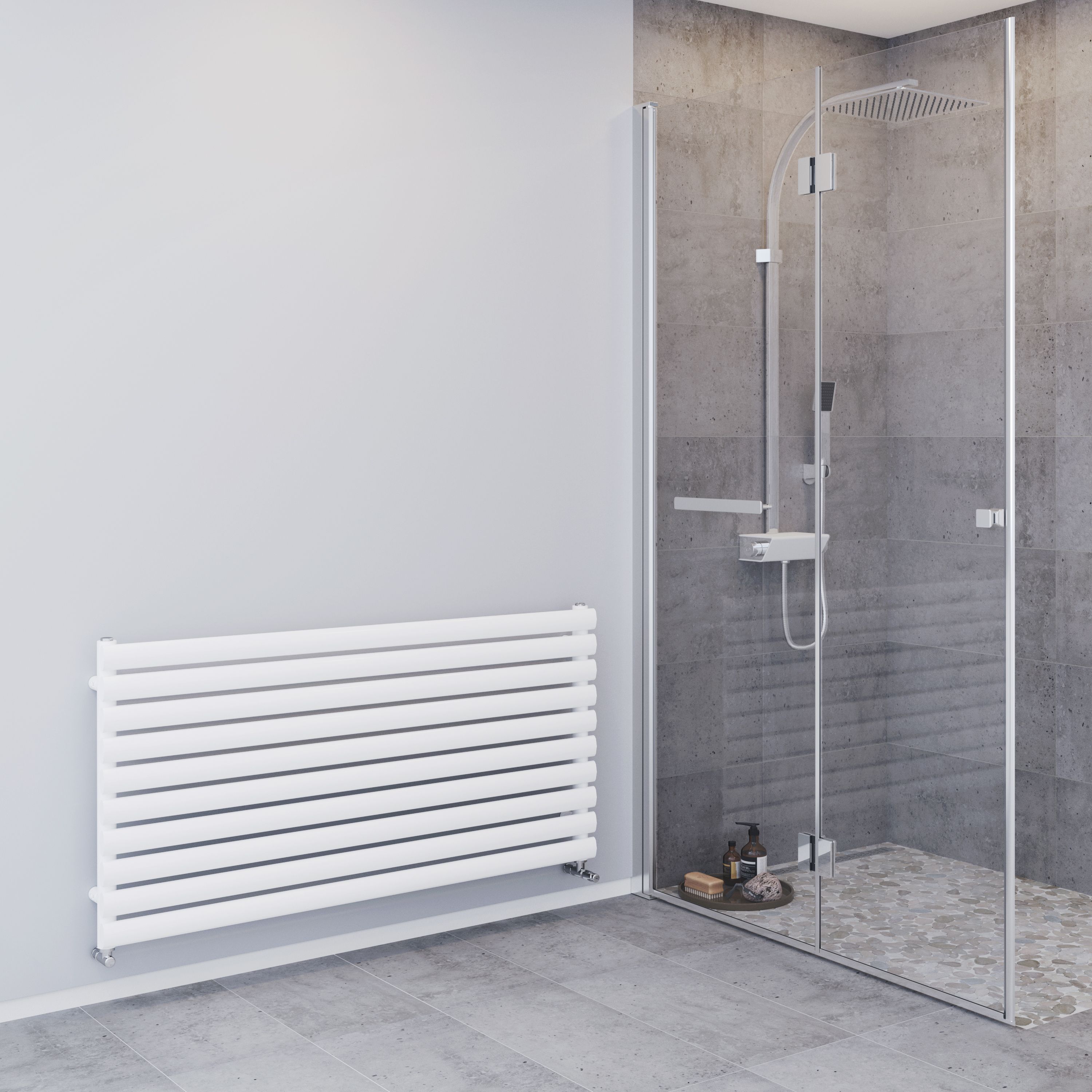 Blyss Wickham White Horizontal Designer Radiator, (W)1200mm x (H)600mm
