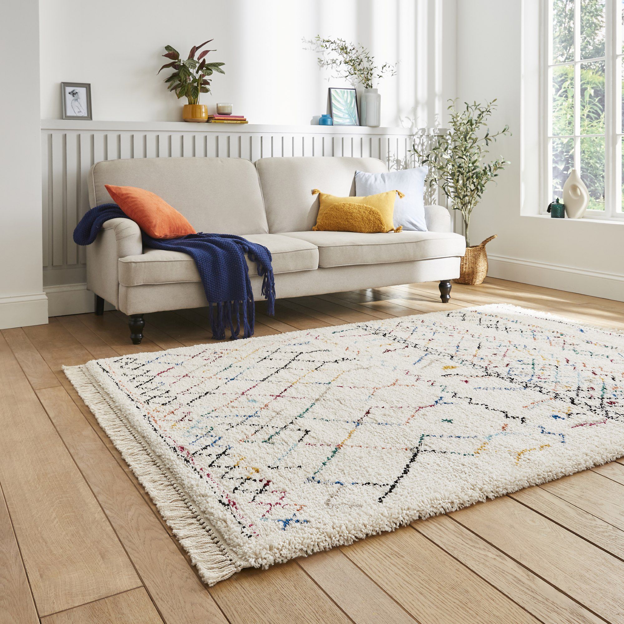 Boho Multicoloured Geometric Medium Rug, (L)170cm x (W)120cm