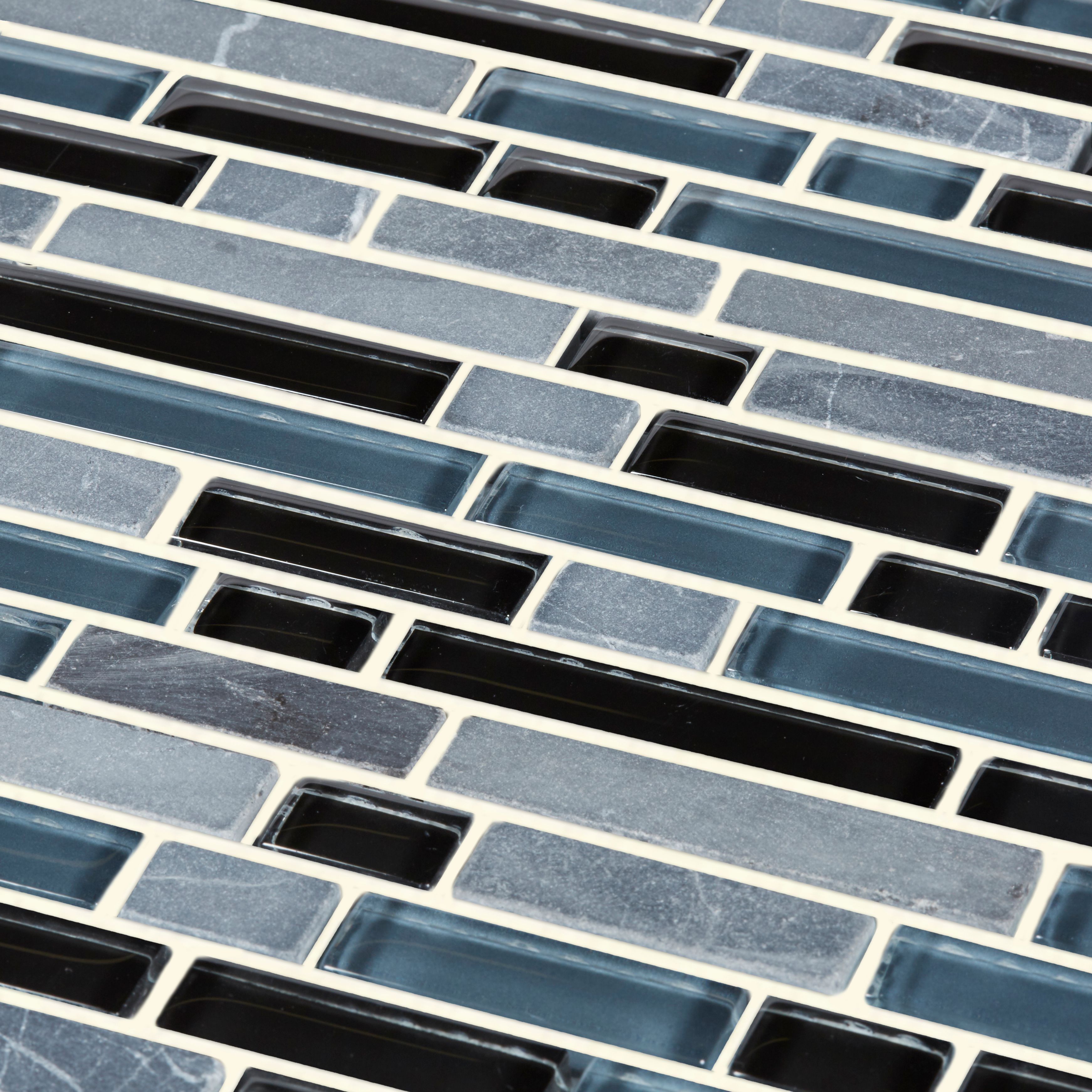 Bolognai Black & blue Gloss Glass effect Glass & marble Mosaic tile