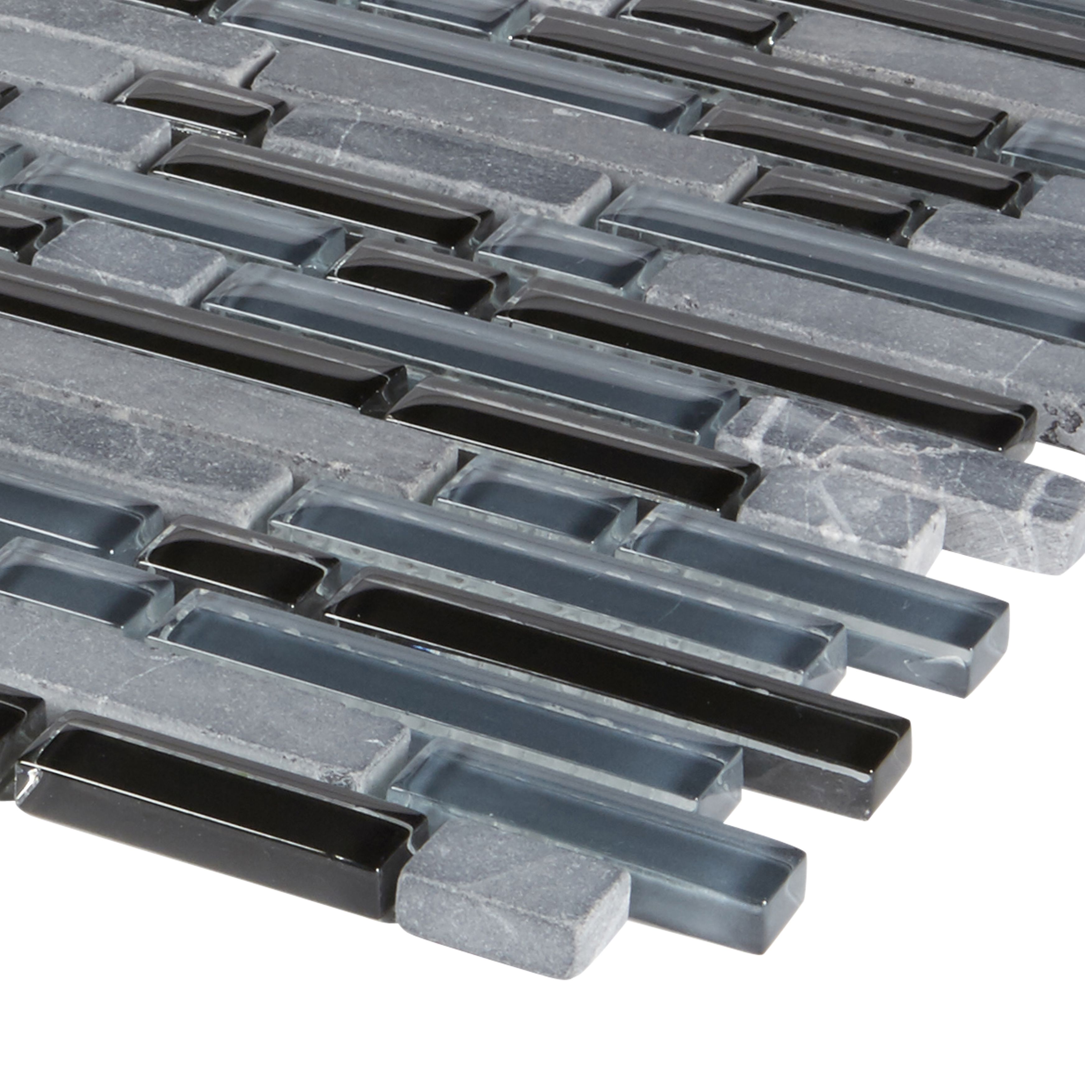 Bolognai Black & blue Gloss Glass effect Glass & marble Mosaic tile - 3