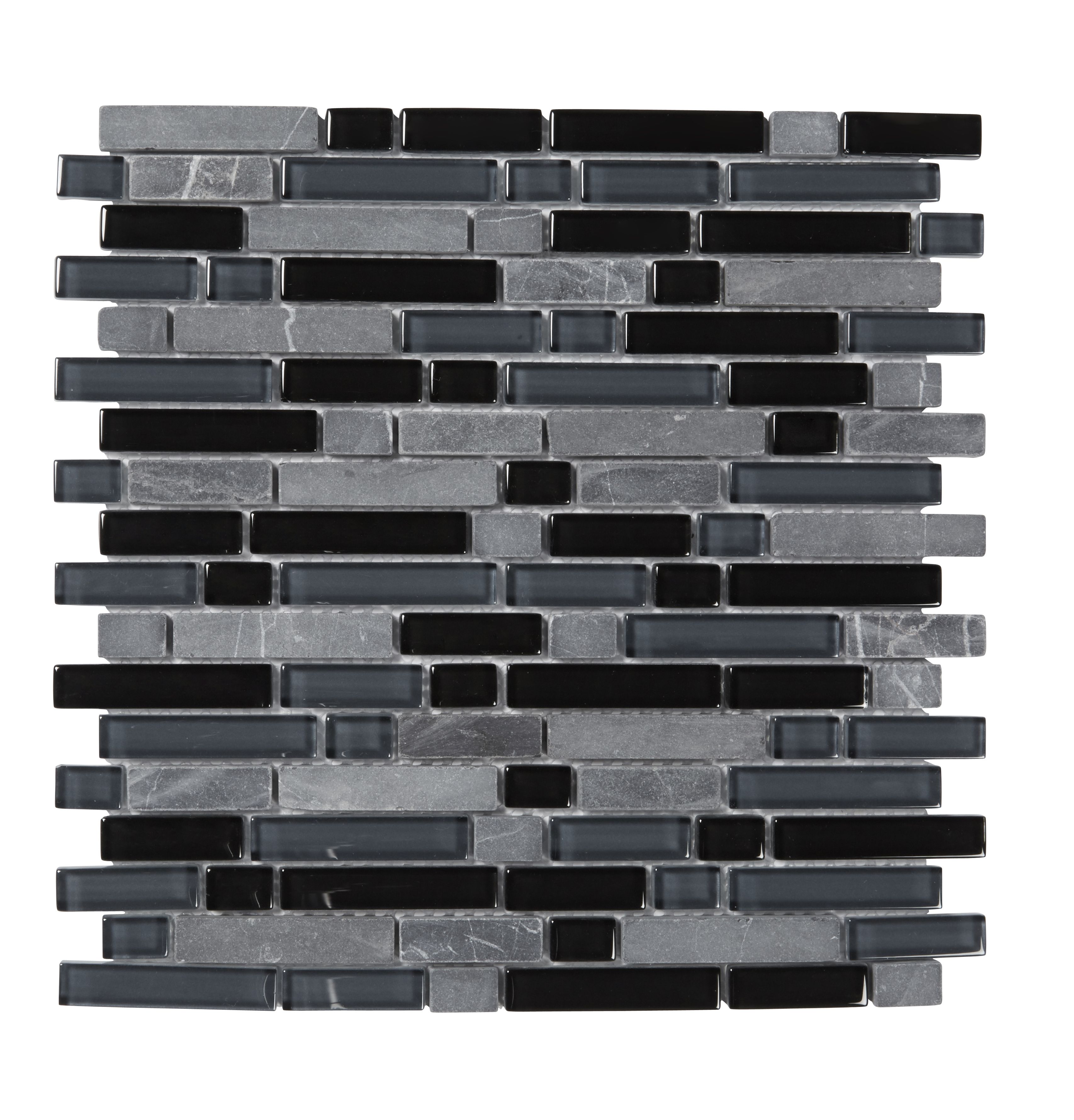 Bolognai Black & blue Gloss Glass effect Mosaic Glass & marble Mosaic tile