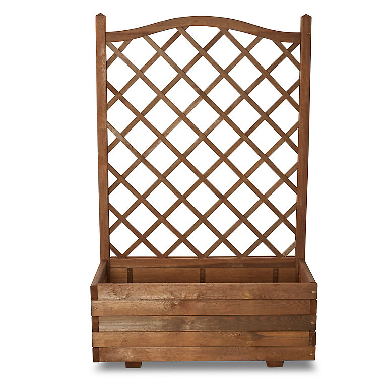 Bopha Pressure Treated Wood Brown, Wooden Planter With Trellis Ireland