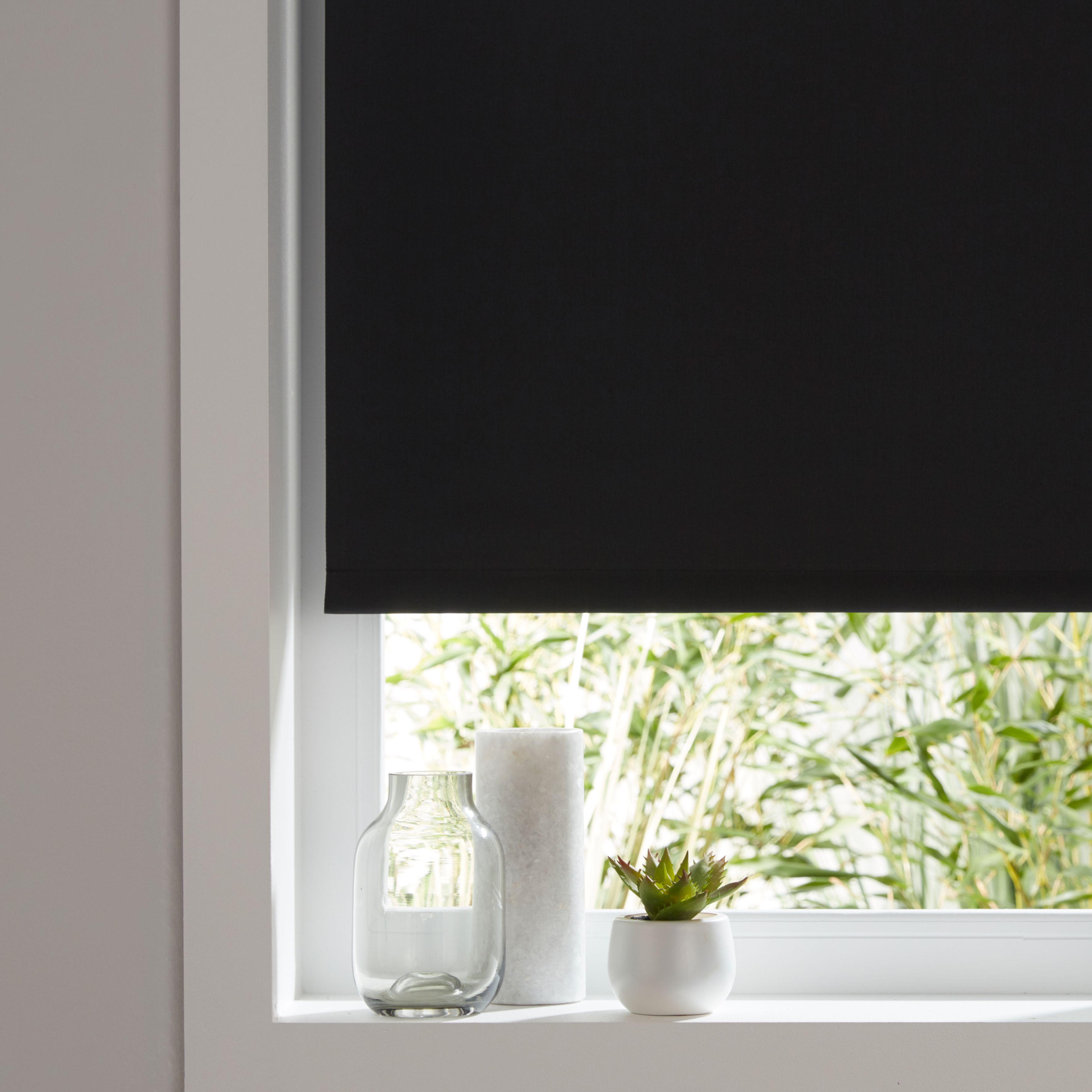 Boreas Corded Black Plain Blackout Roller Blind (W)120cm (L)180cm