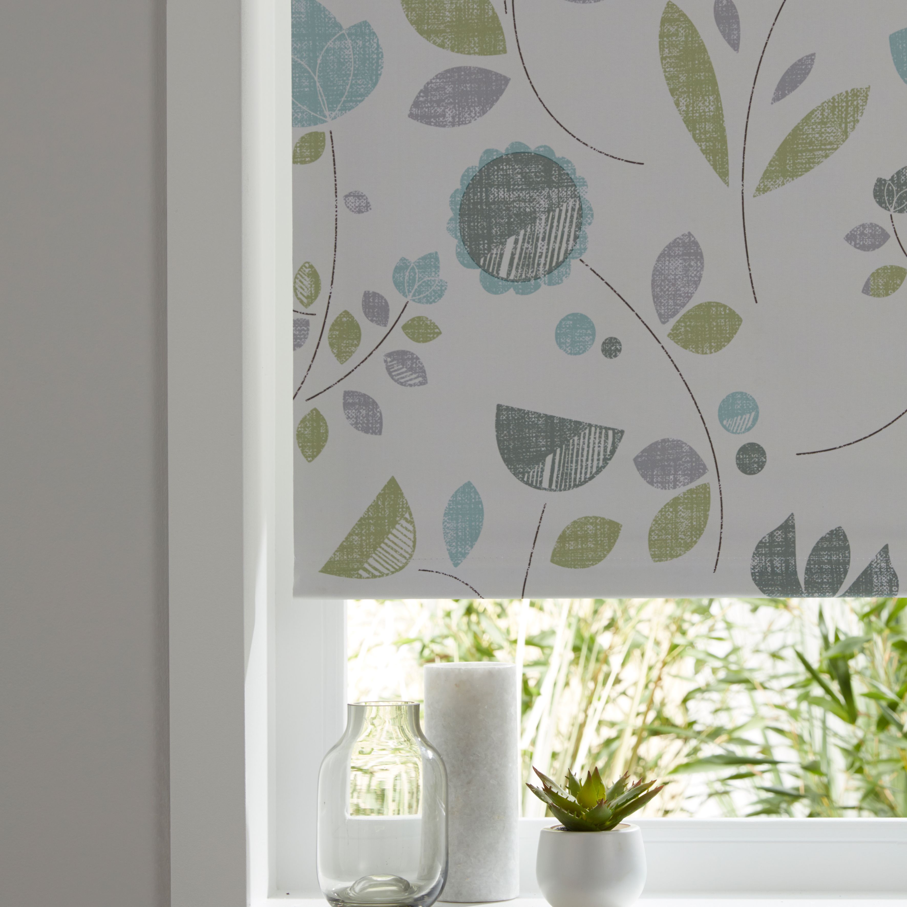 Boreas Corded Green & white Floral Blackout Roller Blind (W)120cm (L