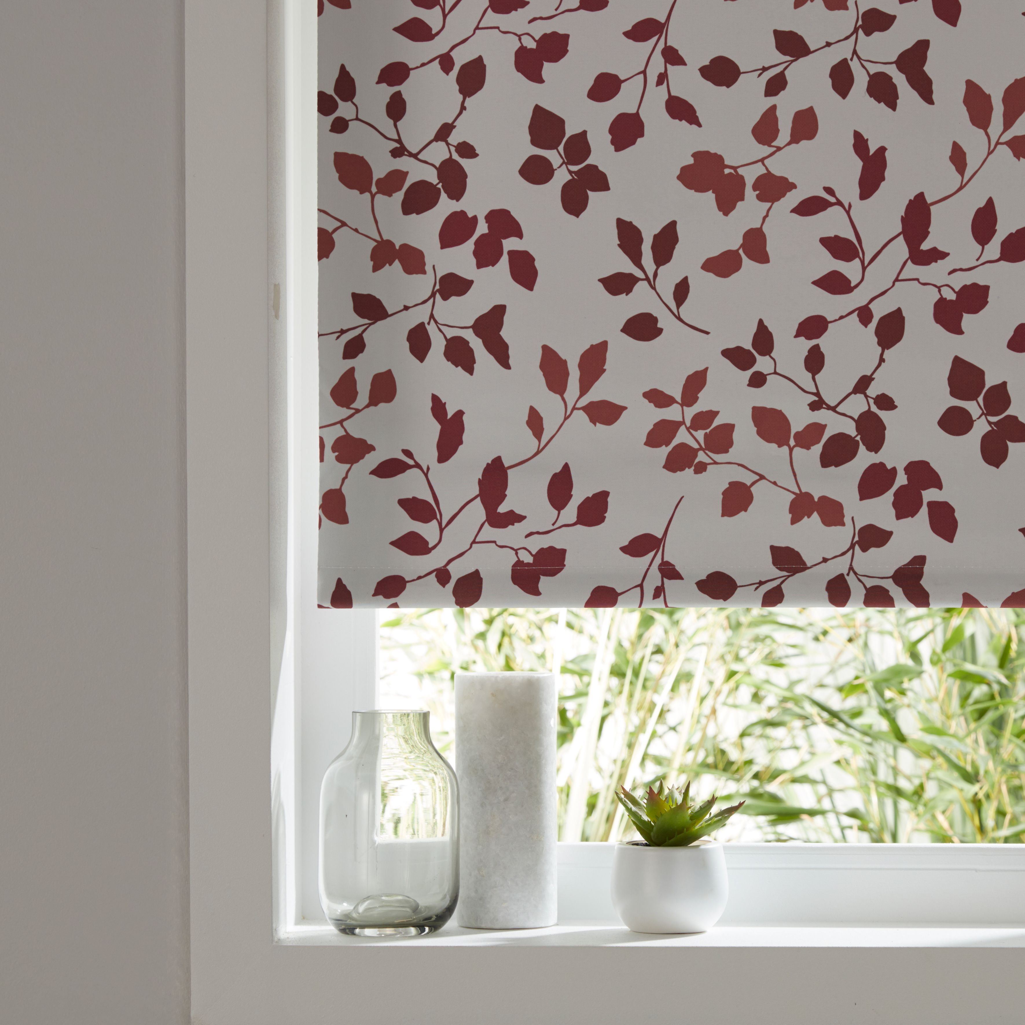 Boreas Corded Ivory & Red Foliage Blackout Roller Blind (W)120cm (L ...