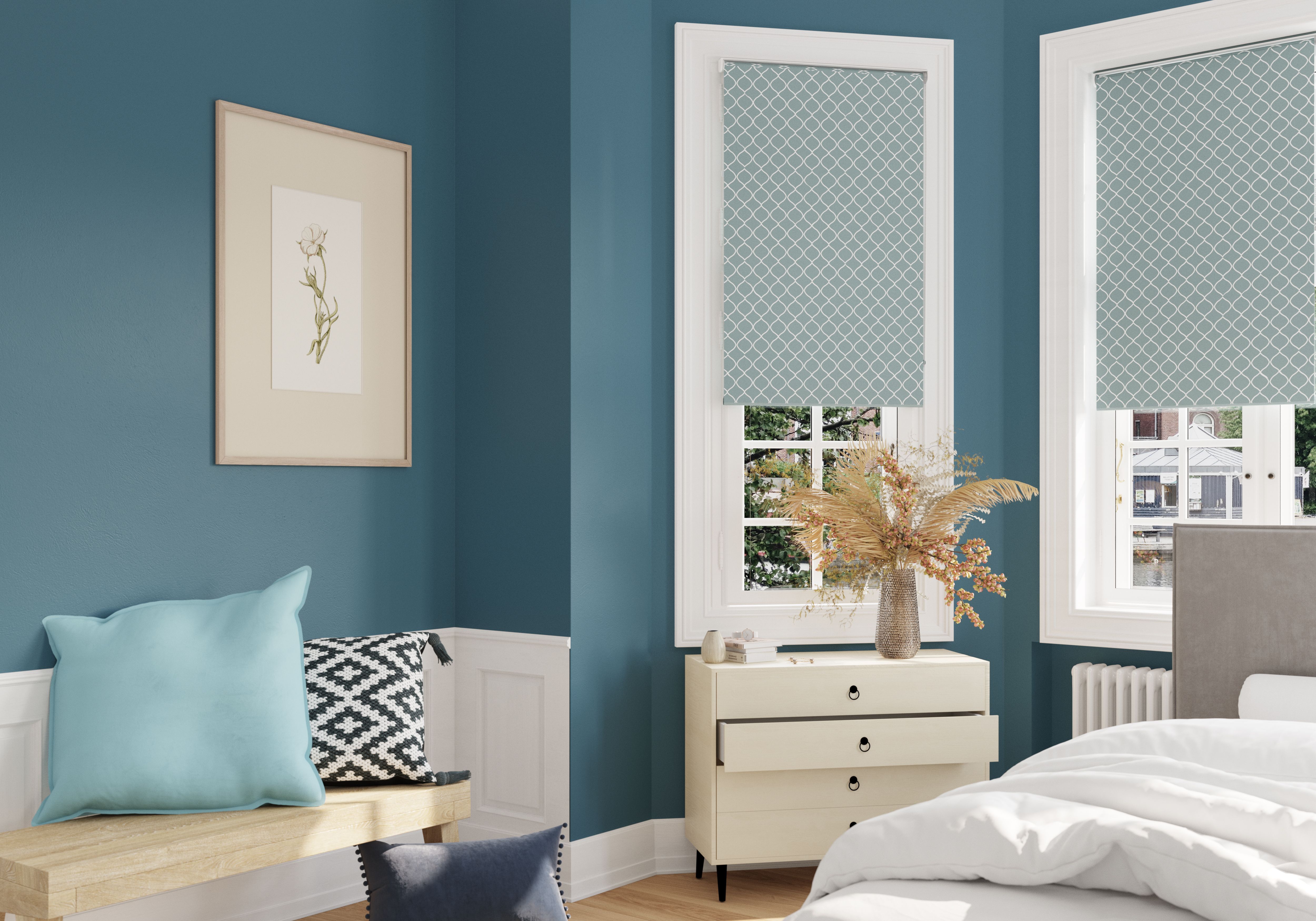 Boreas Corded Light blue Diamond Blackout Roller Blind (W)120cm (L)180cm