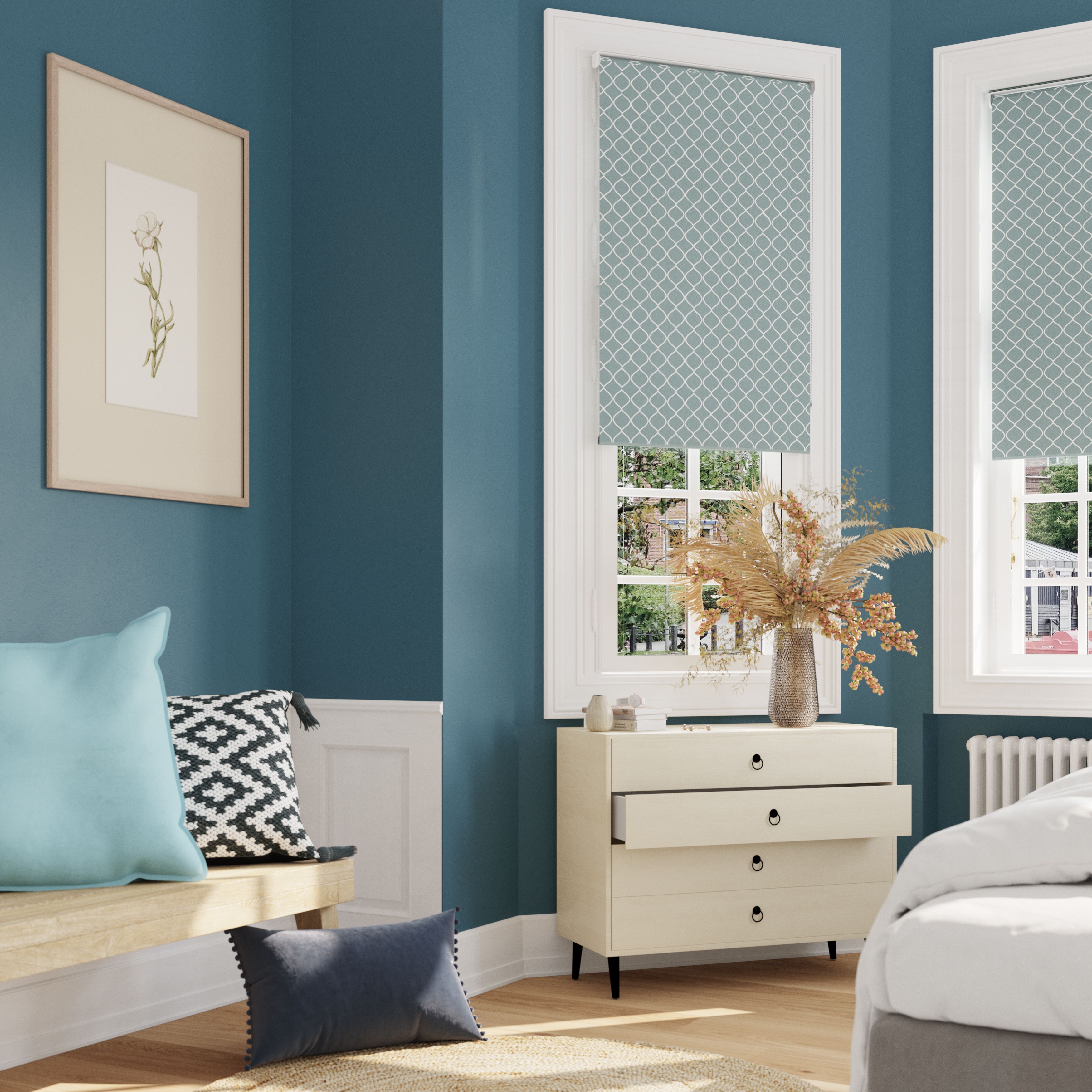 Boreas Light blue Diamond Blackout Roller Blind (W)90cm (L)180cm