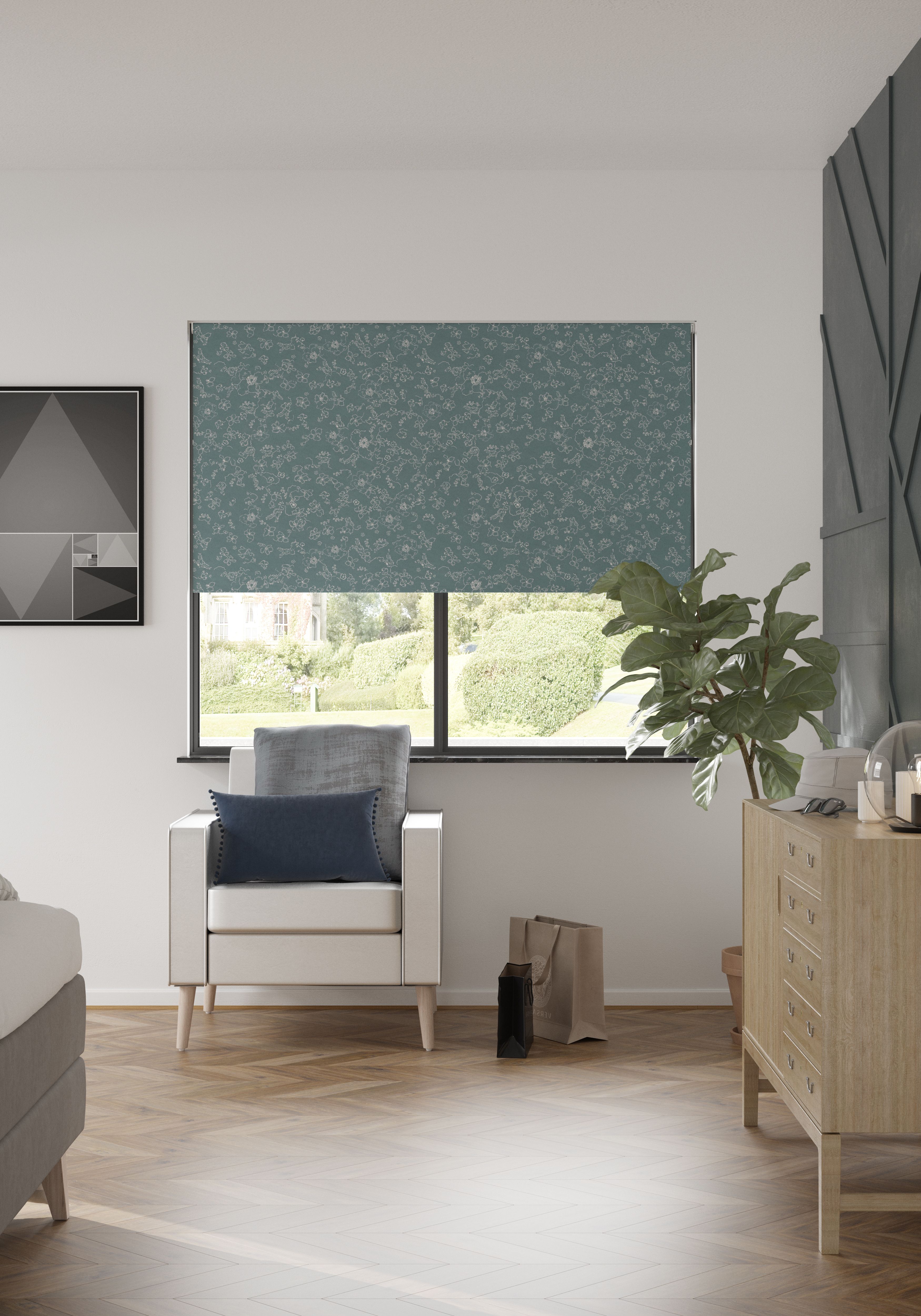 Boreas Corded Light blue Floral Blackout Roller Blind (W)160cm (L)180cm