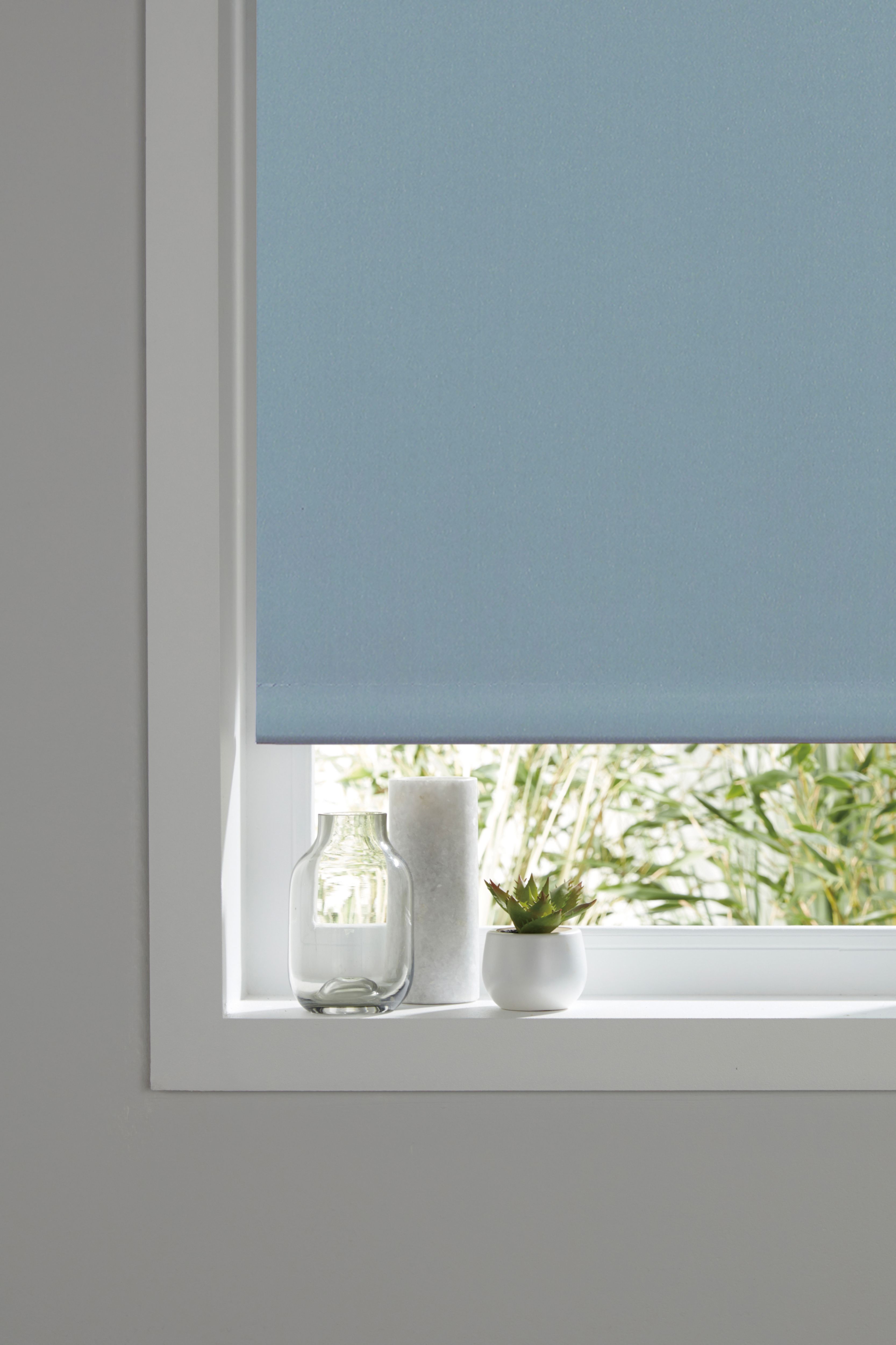 Boreas Corded Light blue Plain Blackout Roller Blind (W)120cm (L)180cm