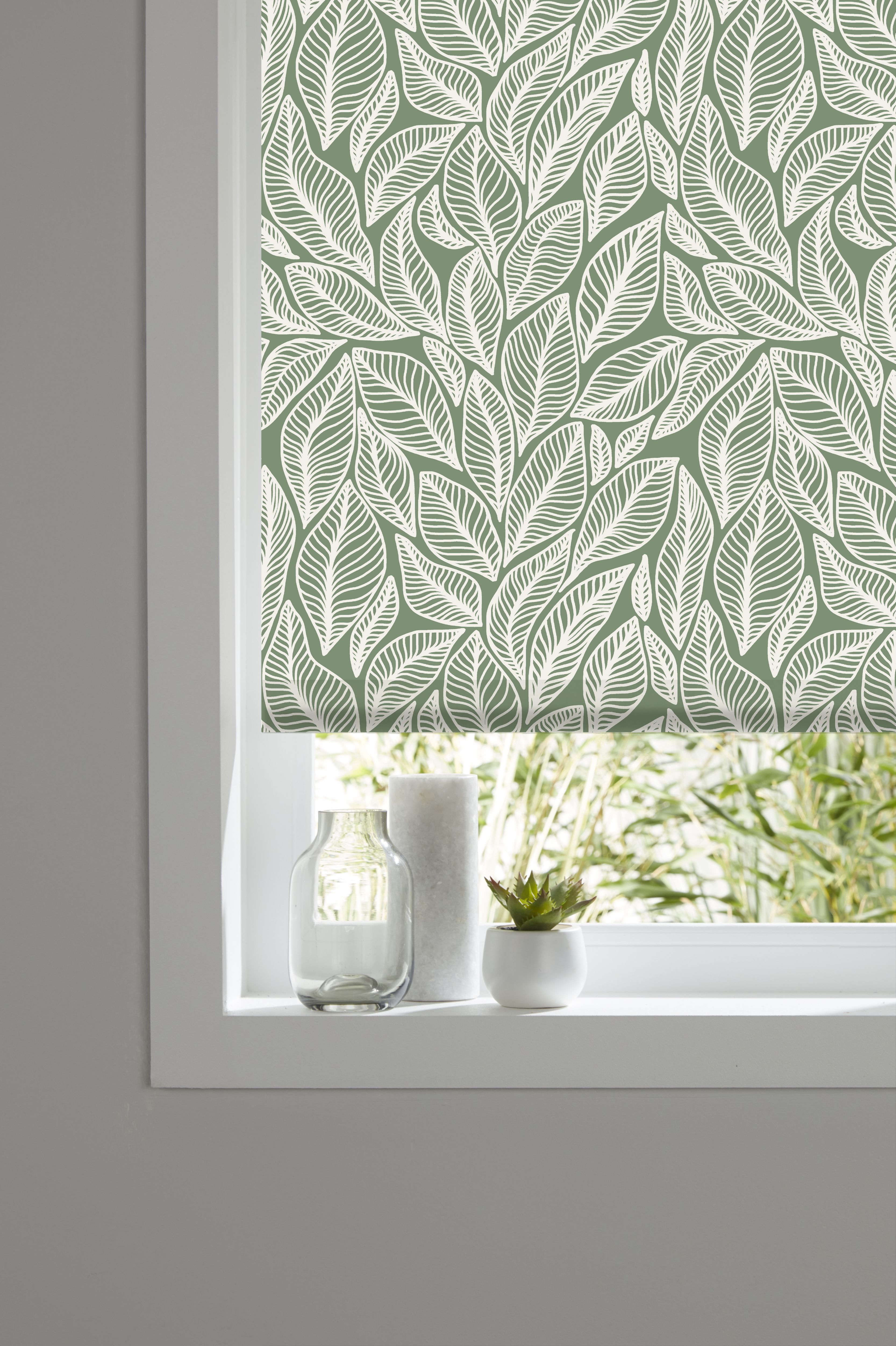 Boreas Corded Light Green Leaves Blackout Roller Blind (W)180cm (L ...