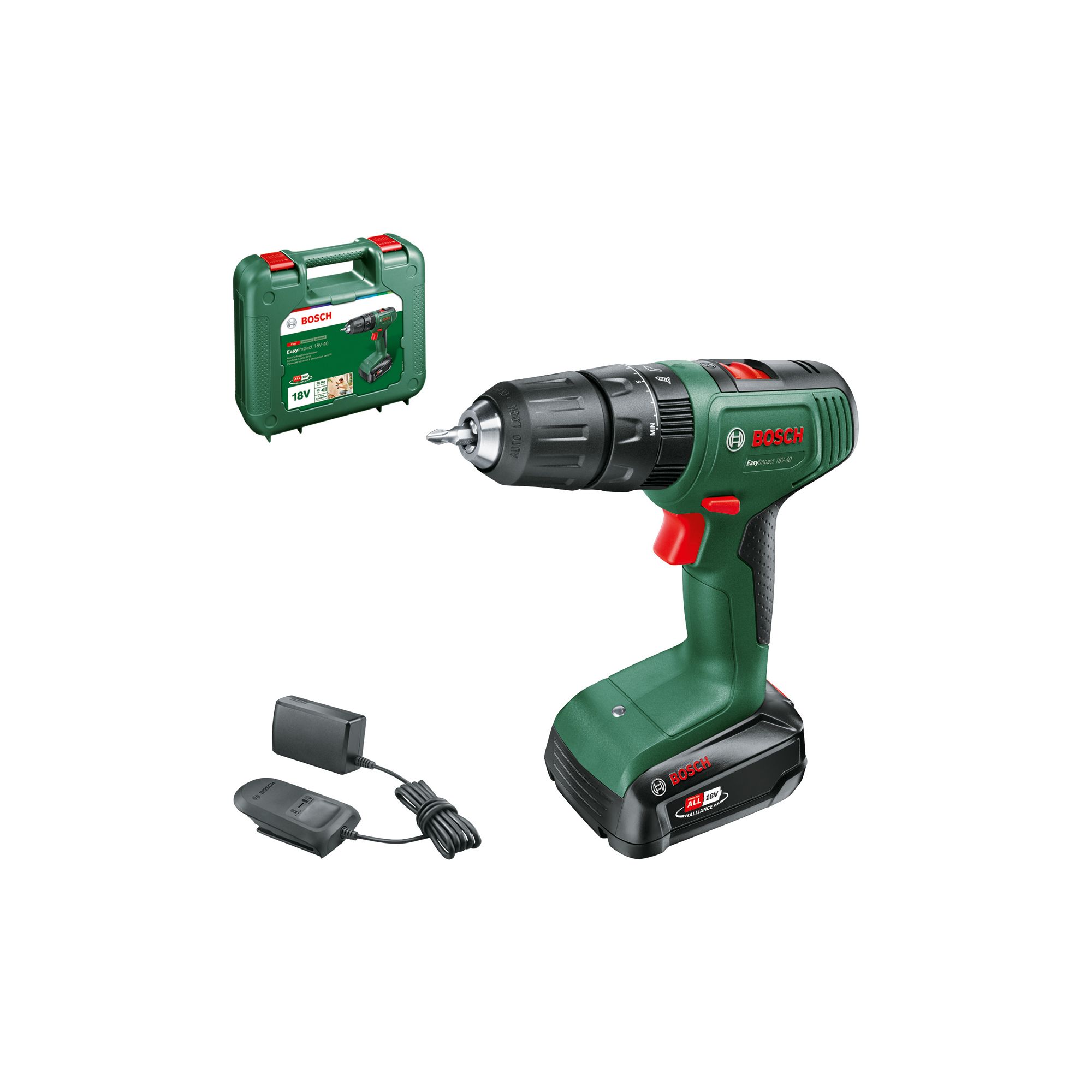 Bosch 18V 1 x 2.0Ah Liion Cordless Combi drill EasyImpact 18V40 DIY at B&Q