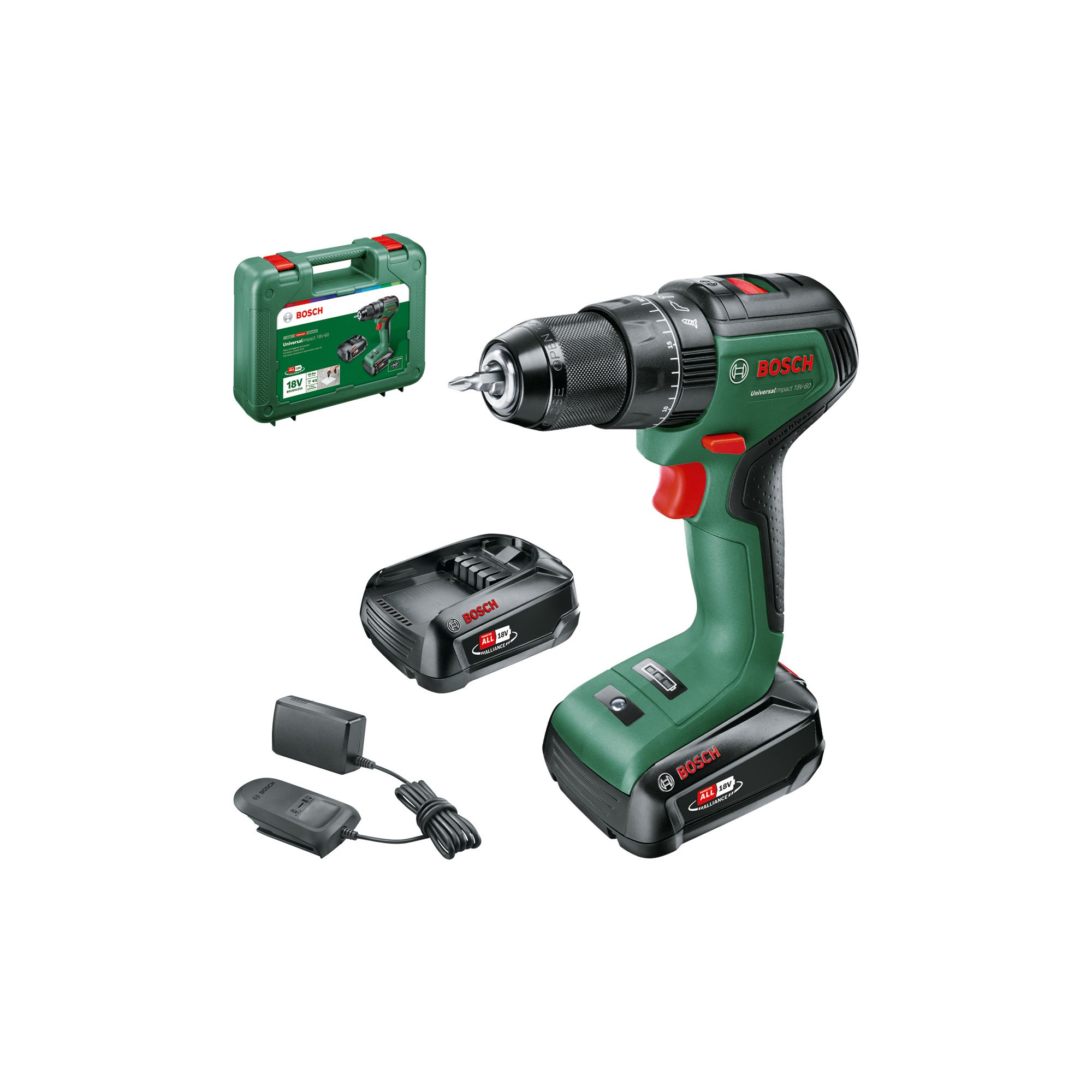 Bosch 18V 2 x 2.0Ah Liion Cordless Combi drill UniversalImpact 18V60