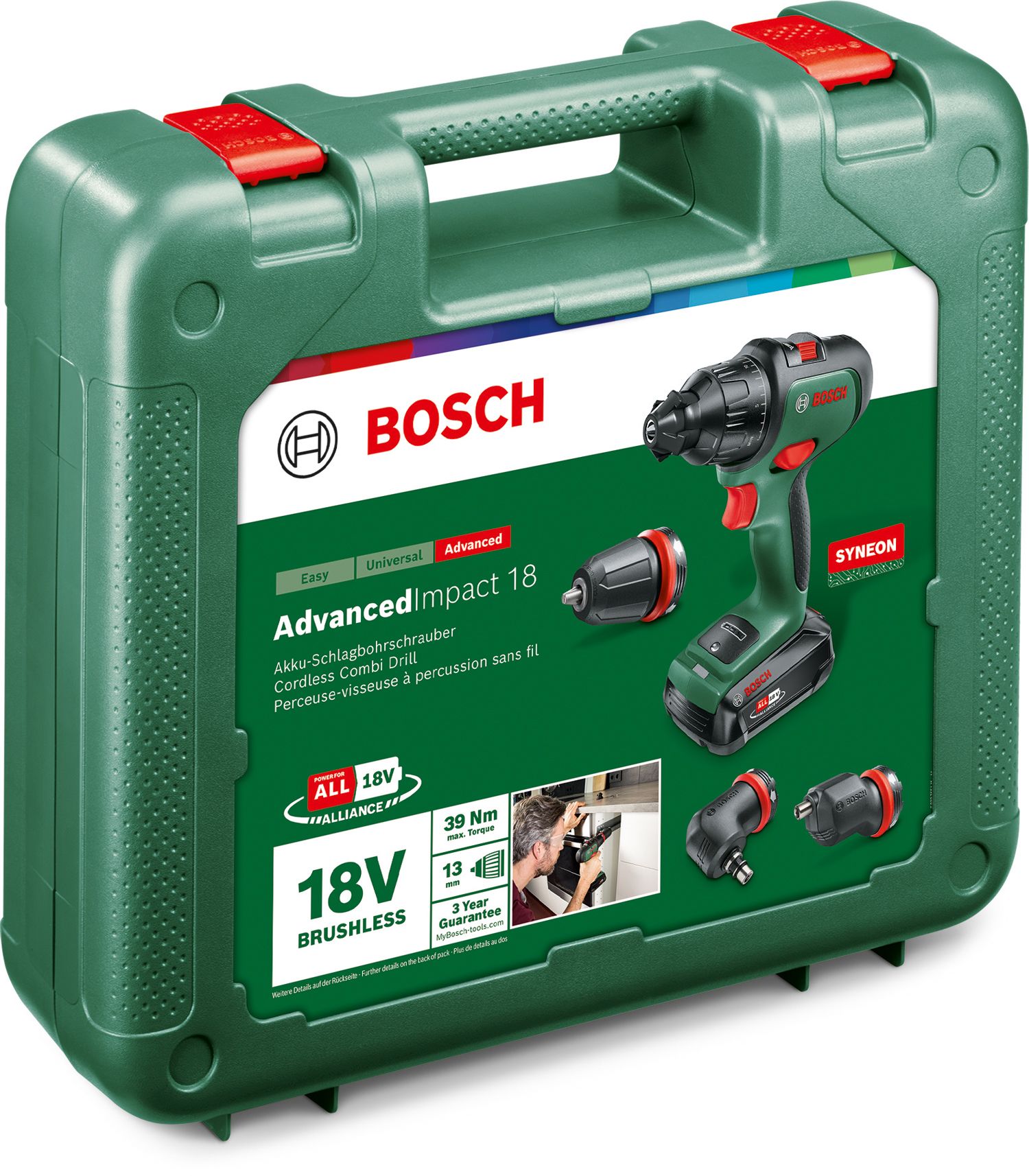 Bosch 18V Li-ion 3 attachment Cordless Combi drill (1 x 2.5Ah) - Advanced Impact 18
