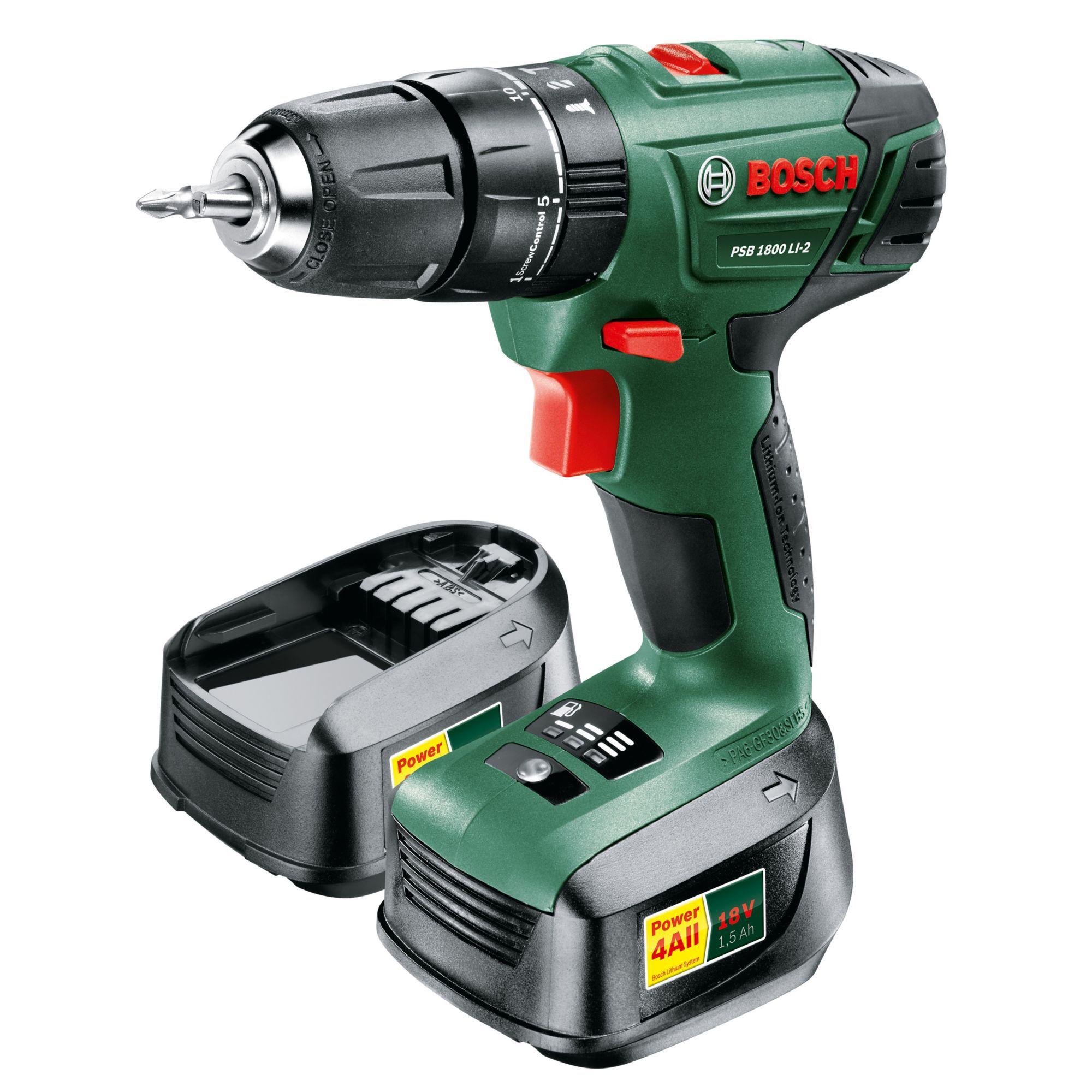 Bosch 18V Li-ion Cordless Combi drill (2 x 1.5Ah) - PSB 1800 LI 2