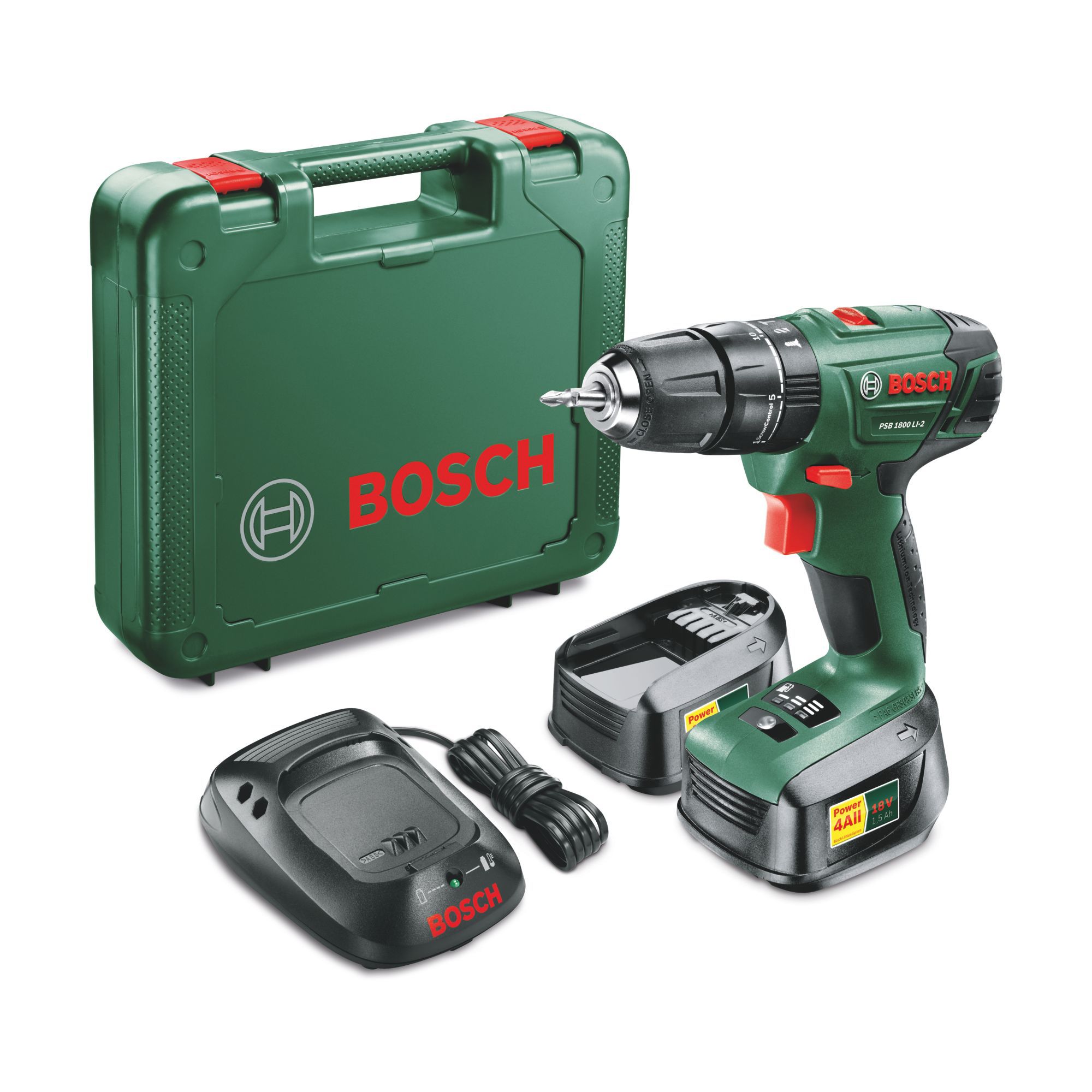 Bosch 18V Li ion Cordless Combi drill 2 x 1.5Ah PSB 1800 LI 2