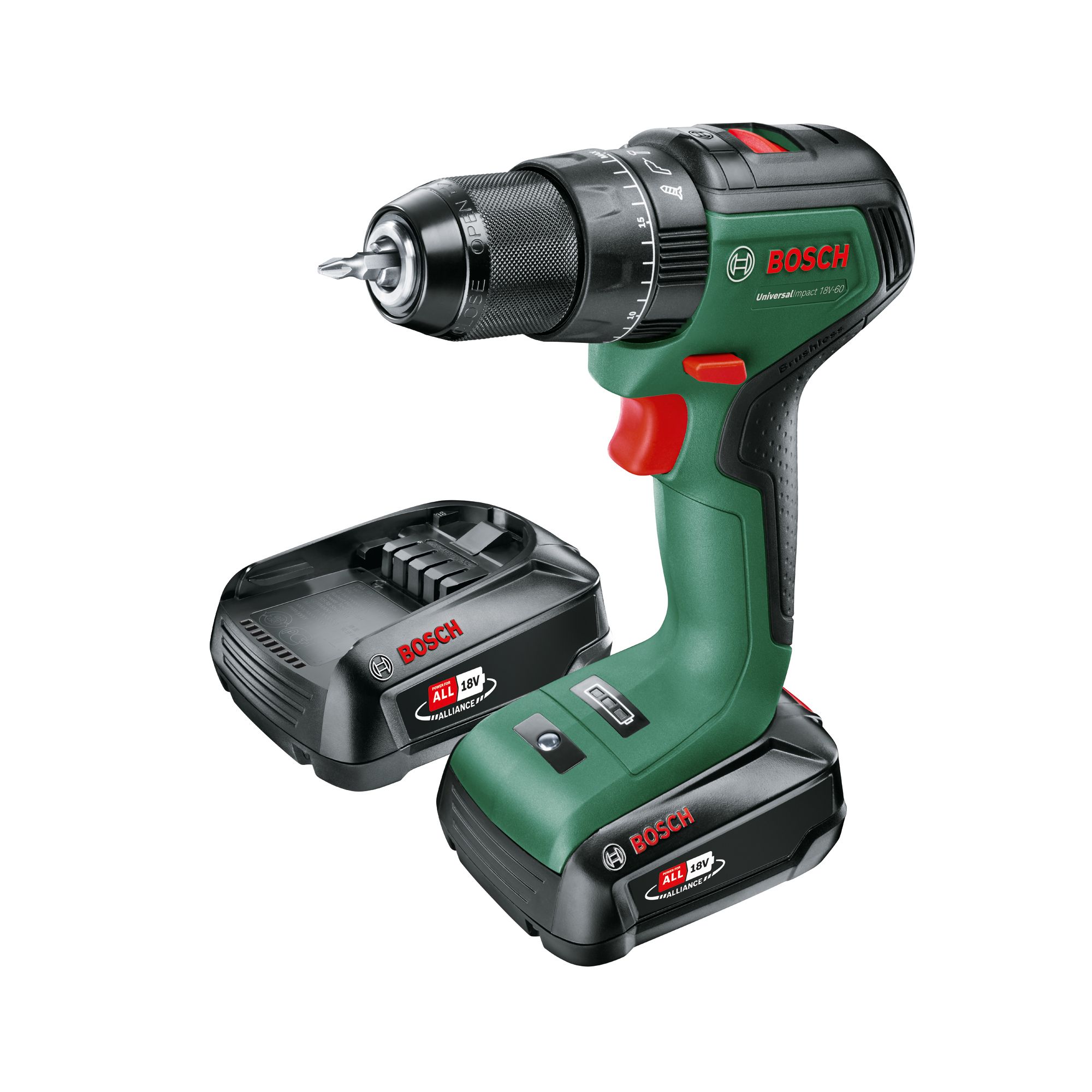 Bosch 18V Li-ion Cordless Combi drill (2 x 2Ah) - UniversalImpact 18V-60