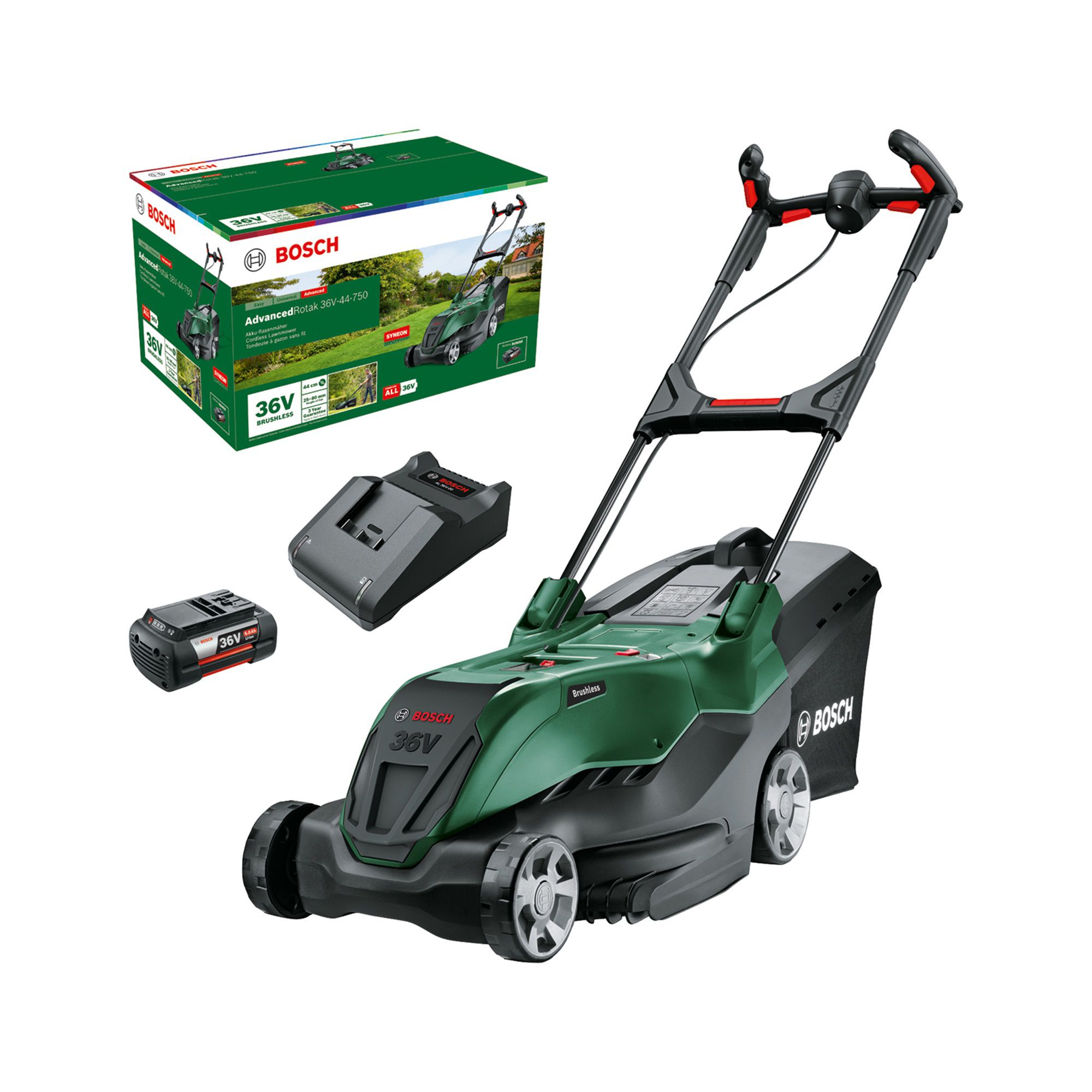 Bosch AdvancedRotak Cordless 44cm Push Lawnmower (1 x 6Ah) - 36-44-750