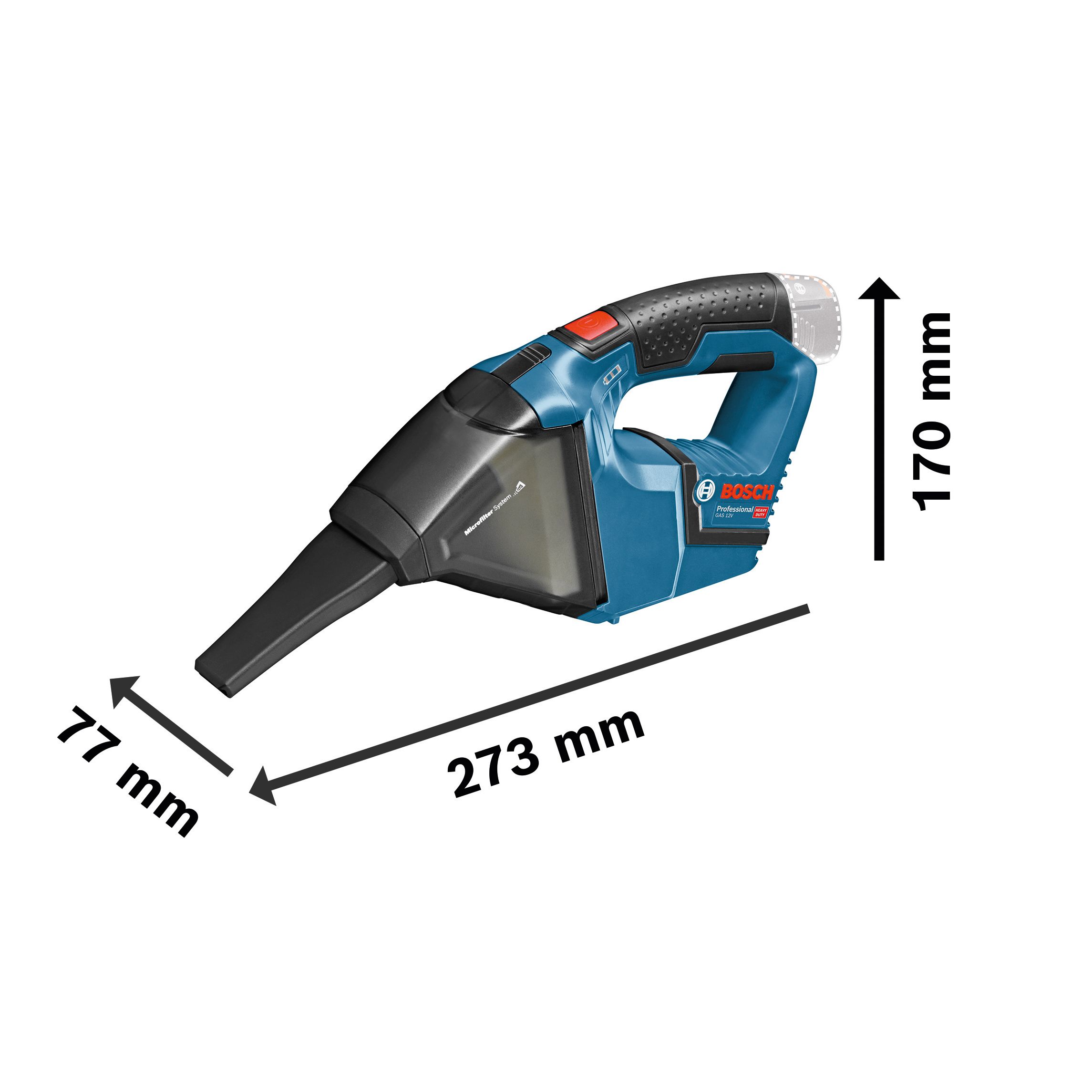 Bosch Li-ion 18V Cordless 0.35L Compact Vacuum cleaner (Bare Tool) - GAS 12V