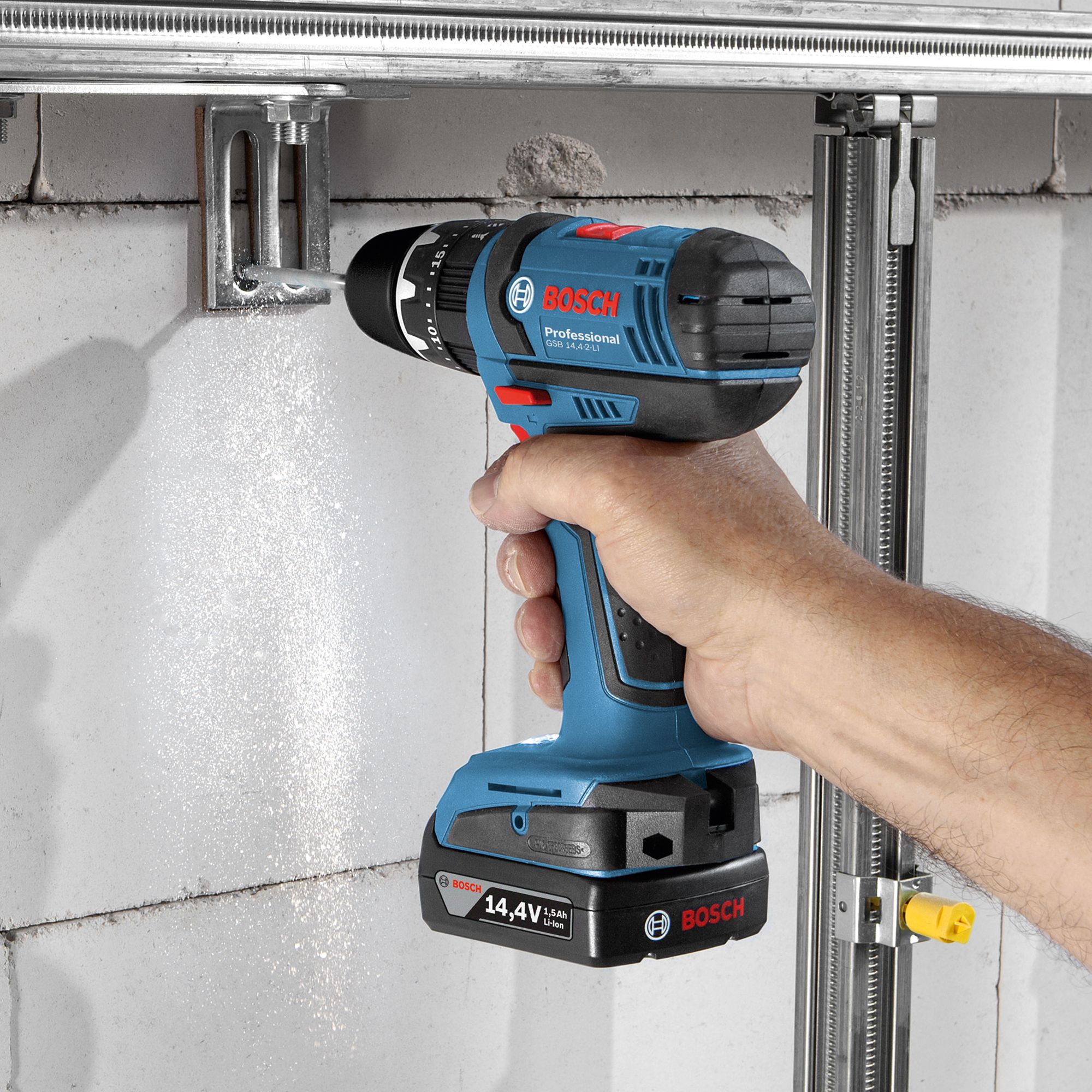 Bosch Light 14.4V Li ion Brushed Cordless Combi drill 2 x 1.5Ah GSB14 4 2LI DIY at B Q