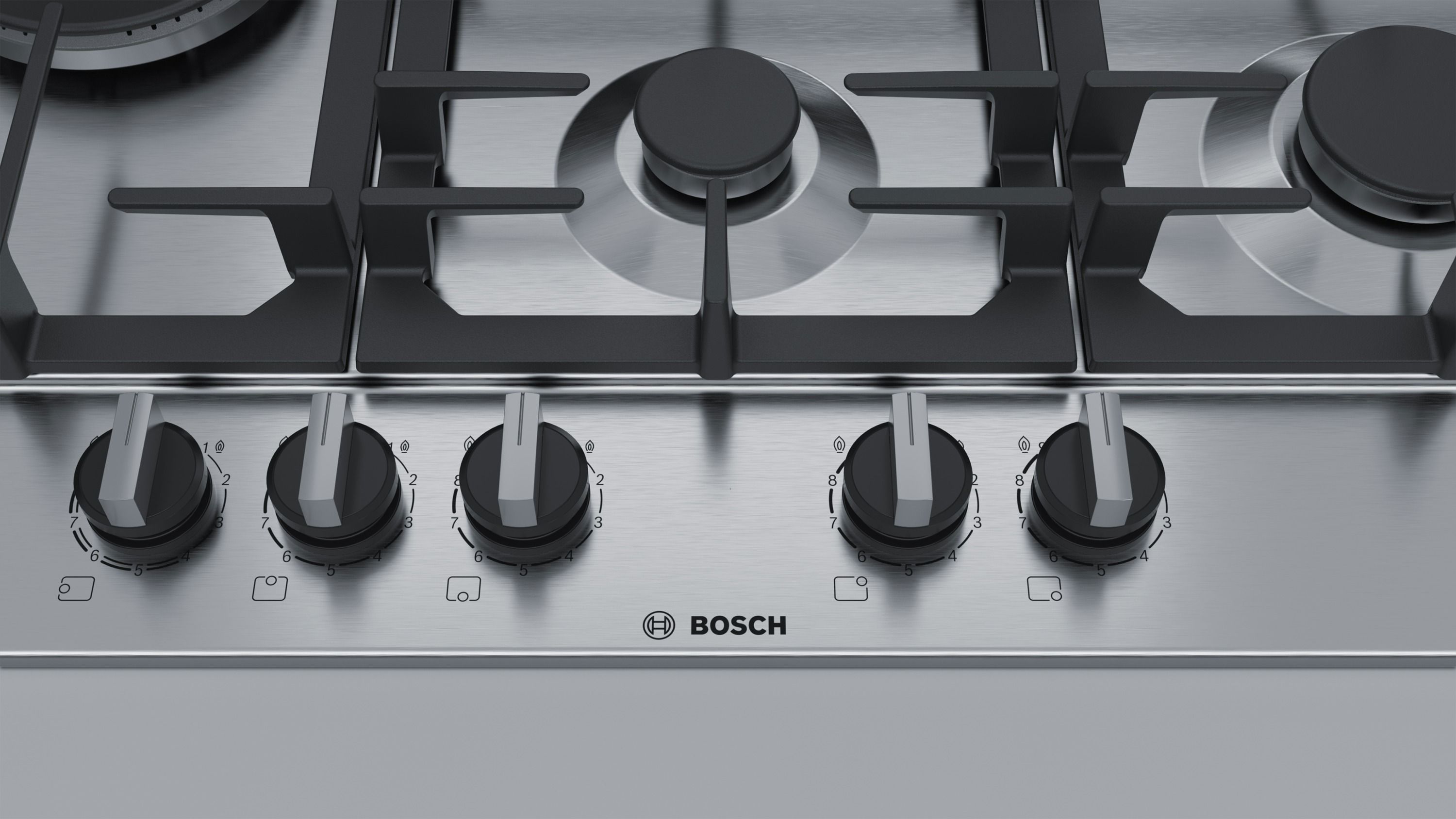 Serie 6, Plaque a gaz 90 cm Acier inox, Bosch - PCR9A5B90