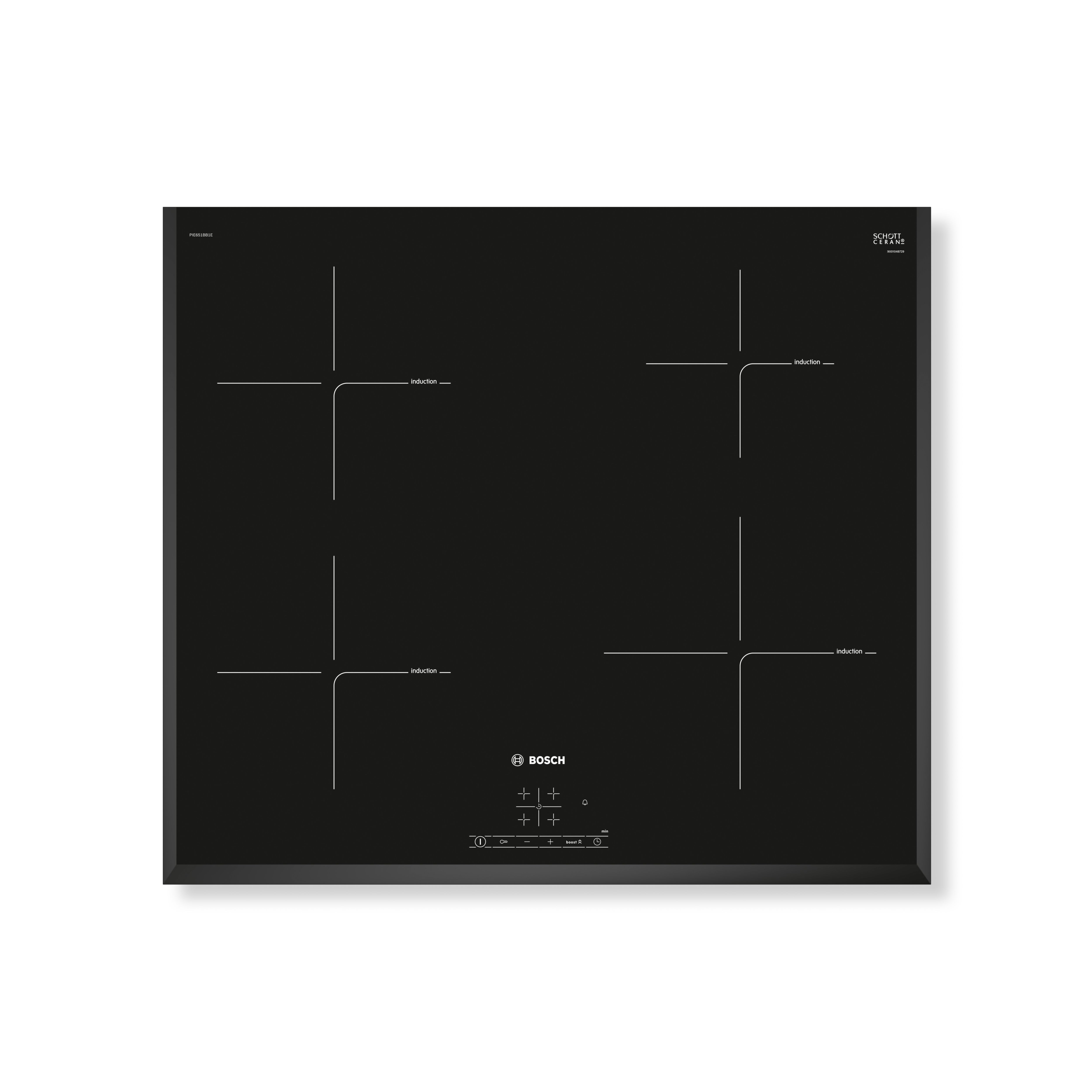 Bosch PIE651BB1E 4 Zone Black Glass Induction Hob, (W)595mm DIY at B&Q