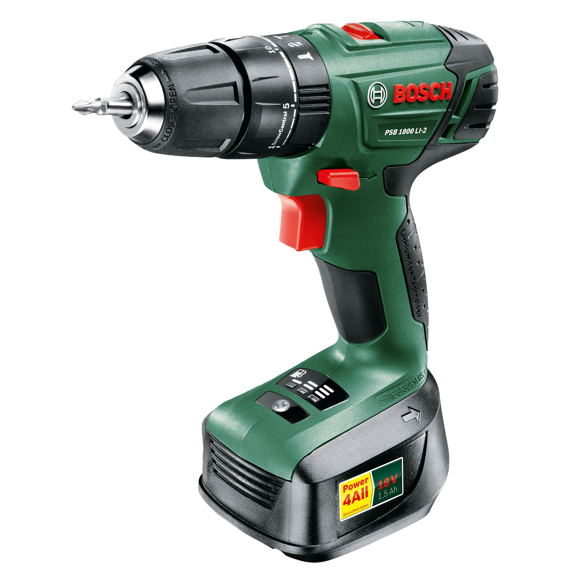 Bosch Power 4 all 18V Li-ion Brushed Cordless Combi drill (1 x 1.5Ah) - PSB 1800 Li-2