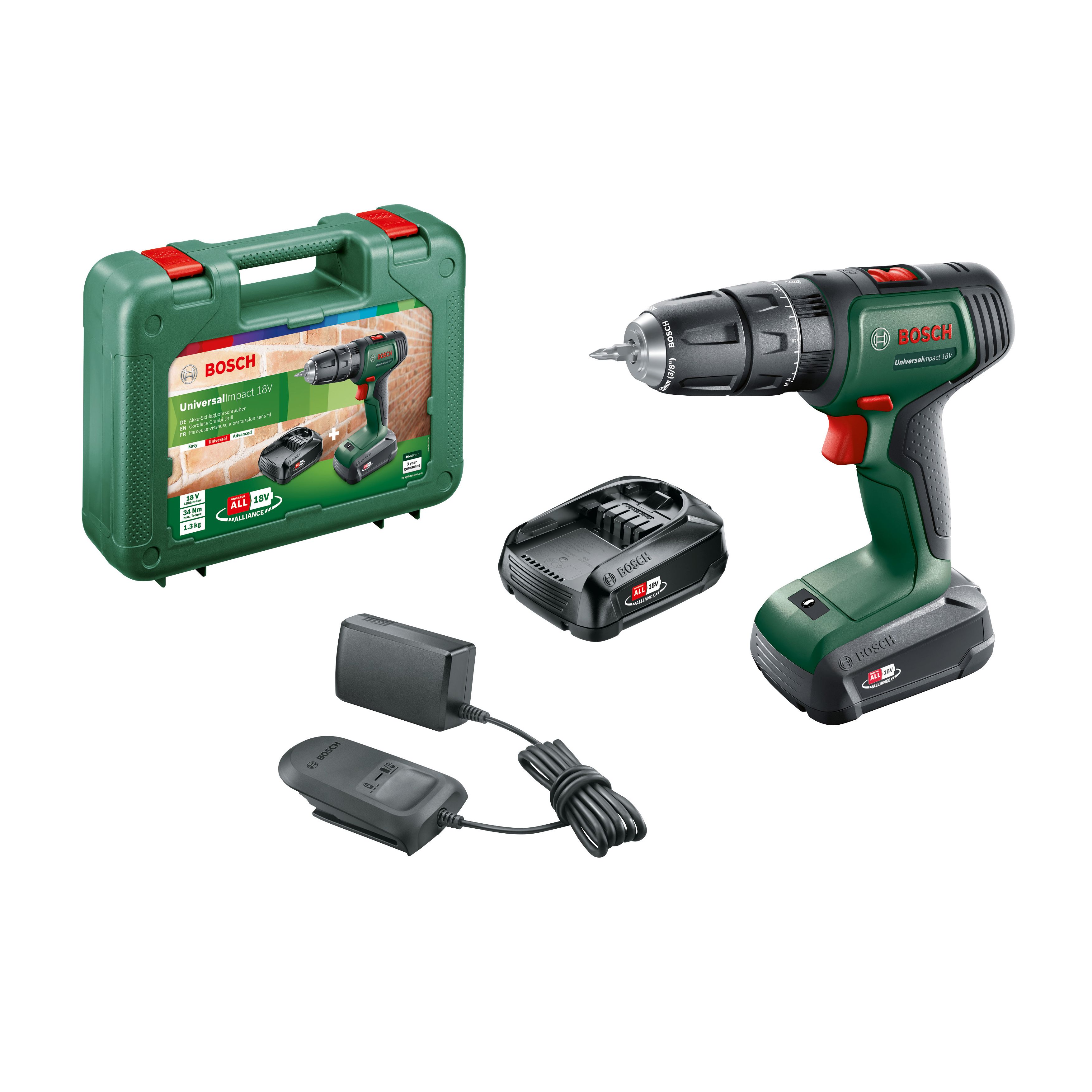 Bosch Power for ALL 18V Li-ion Brushed Cordless Combi drill (2 x 2Ah) - 0.603.9D4.172