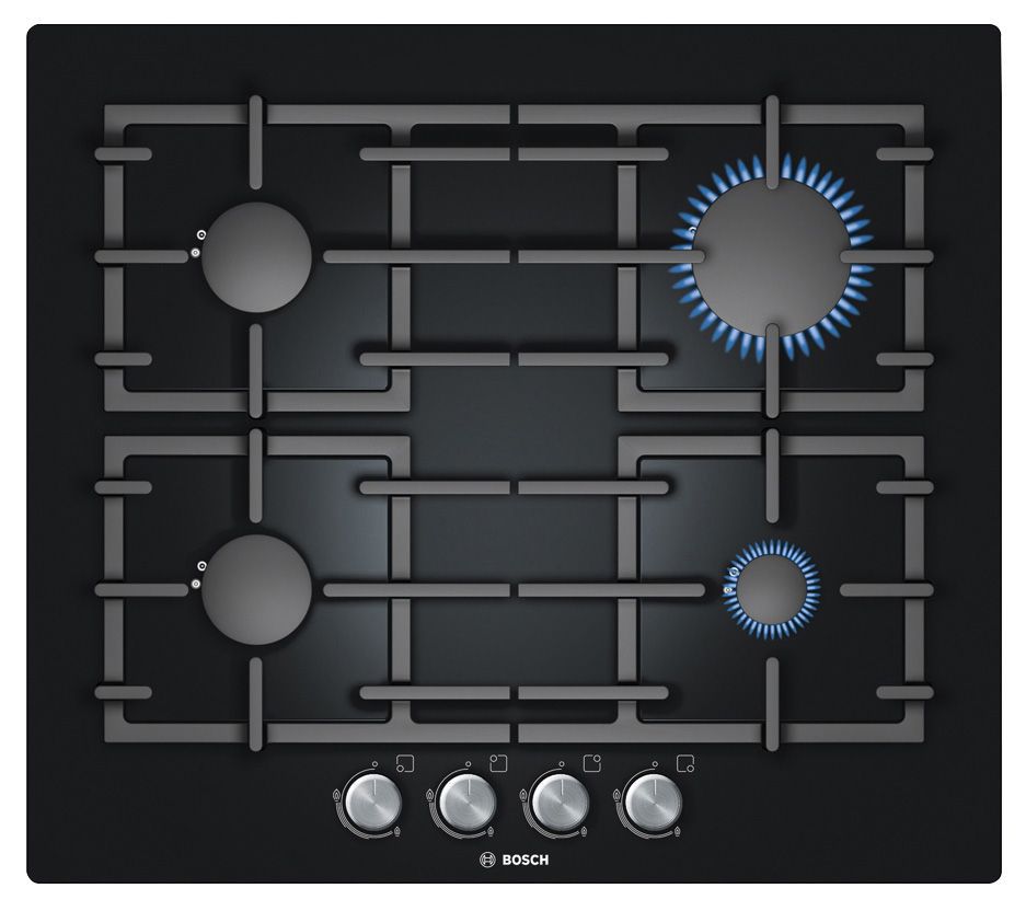 Bosch PPP616B91E 4 Burner Black Cast iron Gas Hob, (W)590mm DIY at B&Q