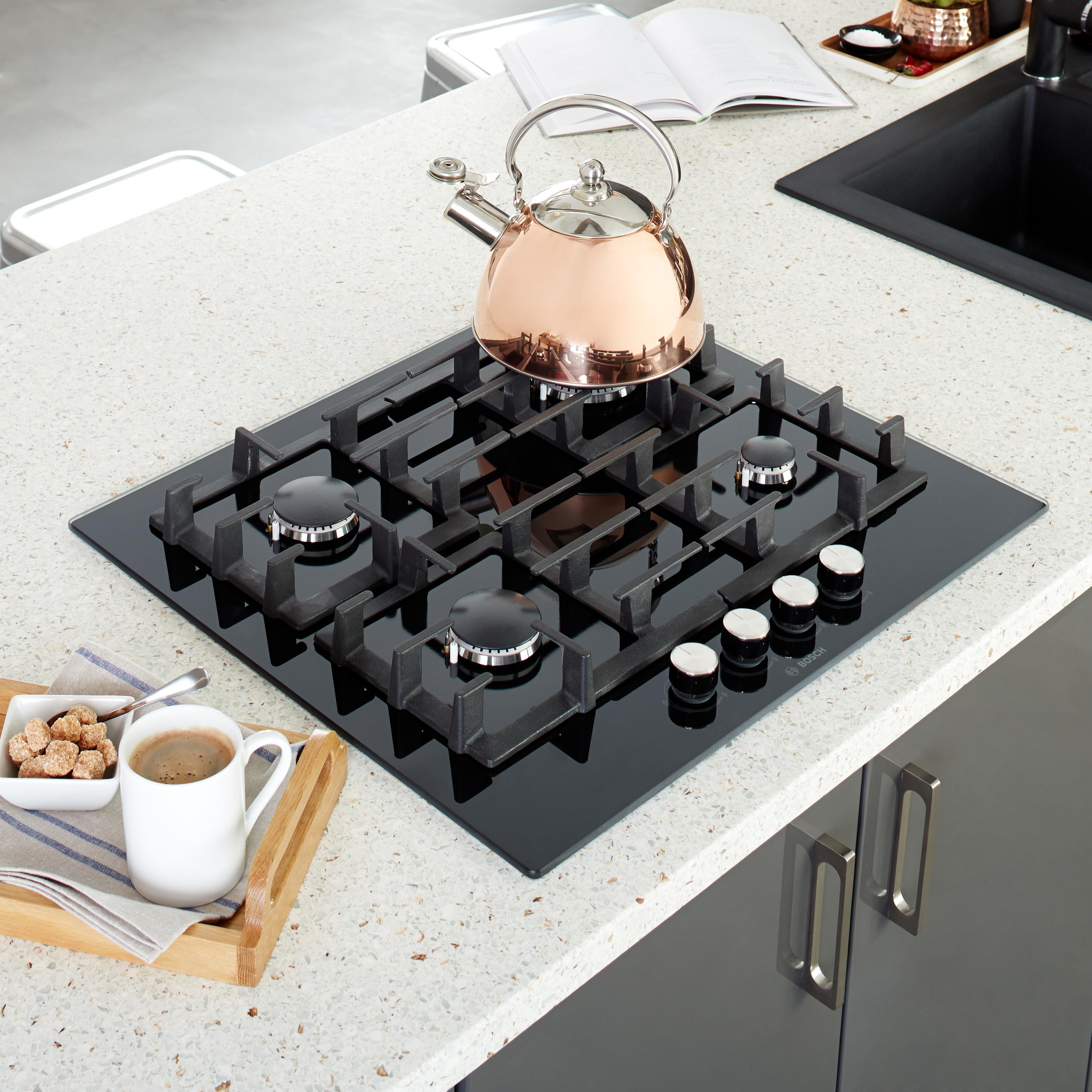 Bosch PPP616B91E 4 Burner Black Cast iron Gas Hob, (W)590mm