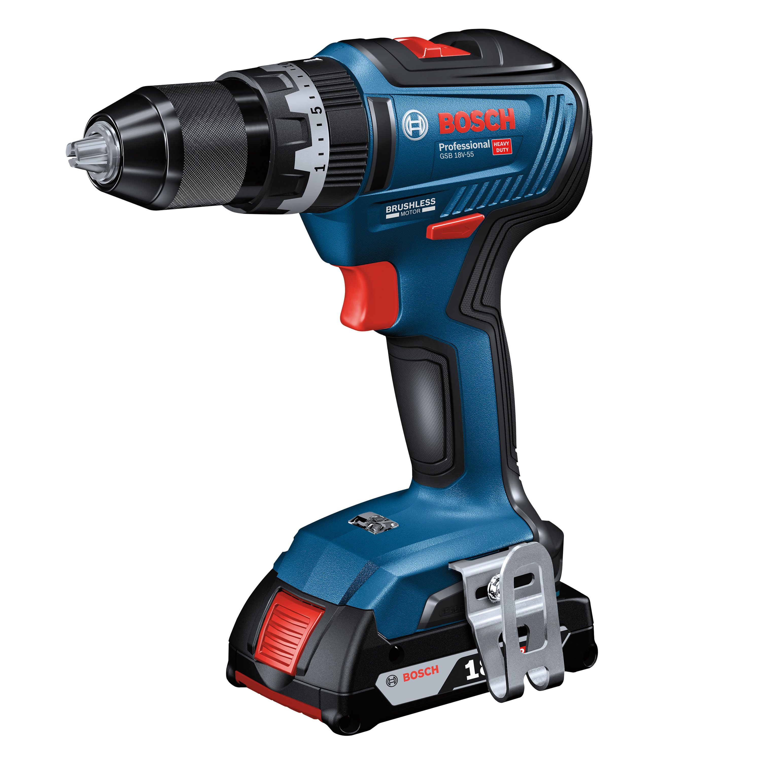 Bosch Professional 18V Li-ion Brushless Cordless Combi drill (2 x 4Ah) - GSB 18V-55