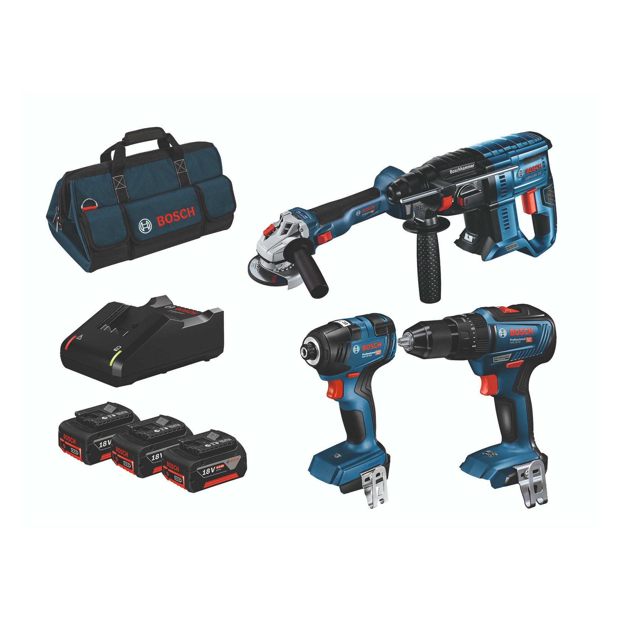 Bosch Professional 18V Li-ion Coolpack Cordless 4 piece Power tool kit - 0615990M2B