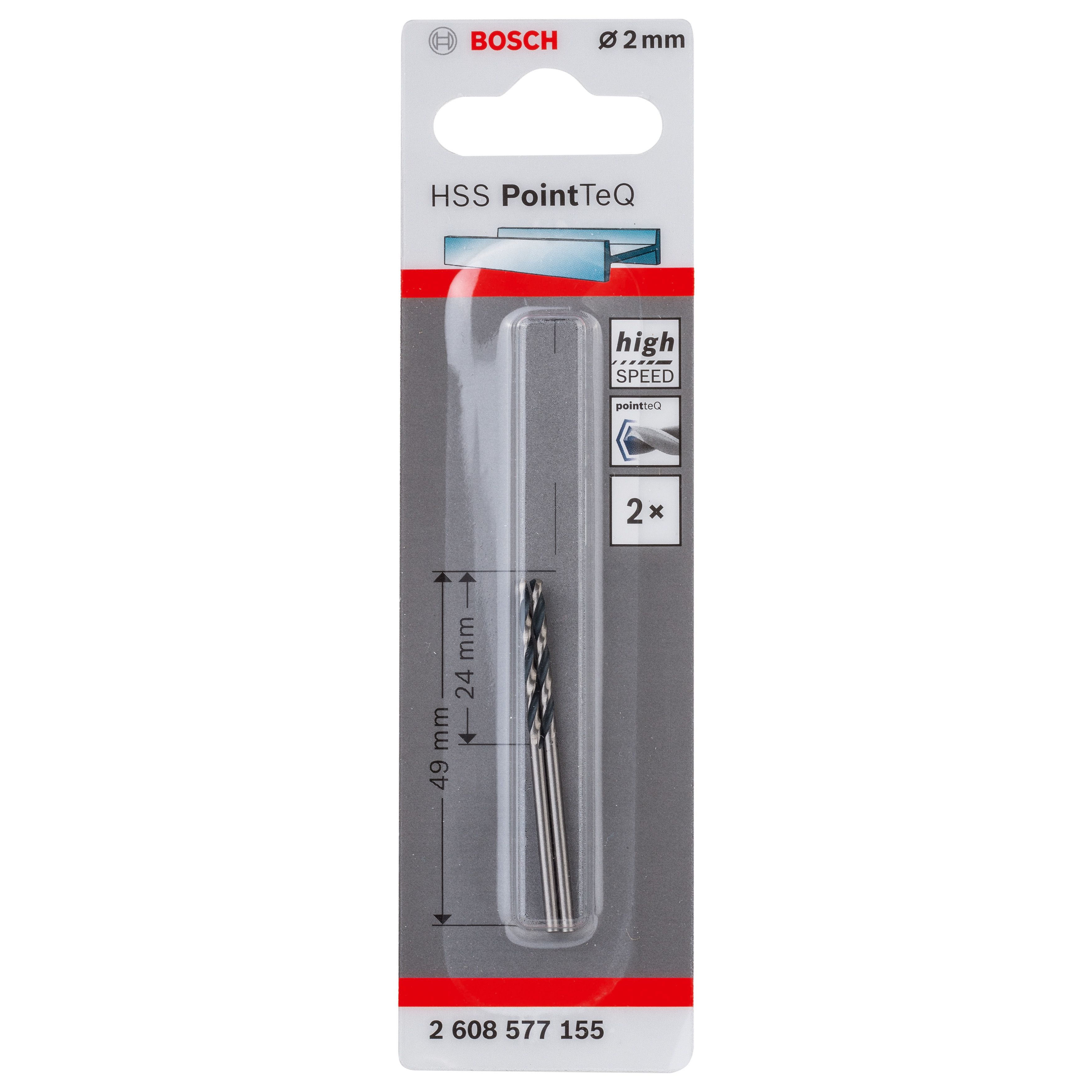 Bosch Professional Round Metal Drill bit (Dia)2mm (L)49mm, Pack of 2