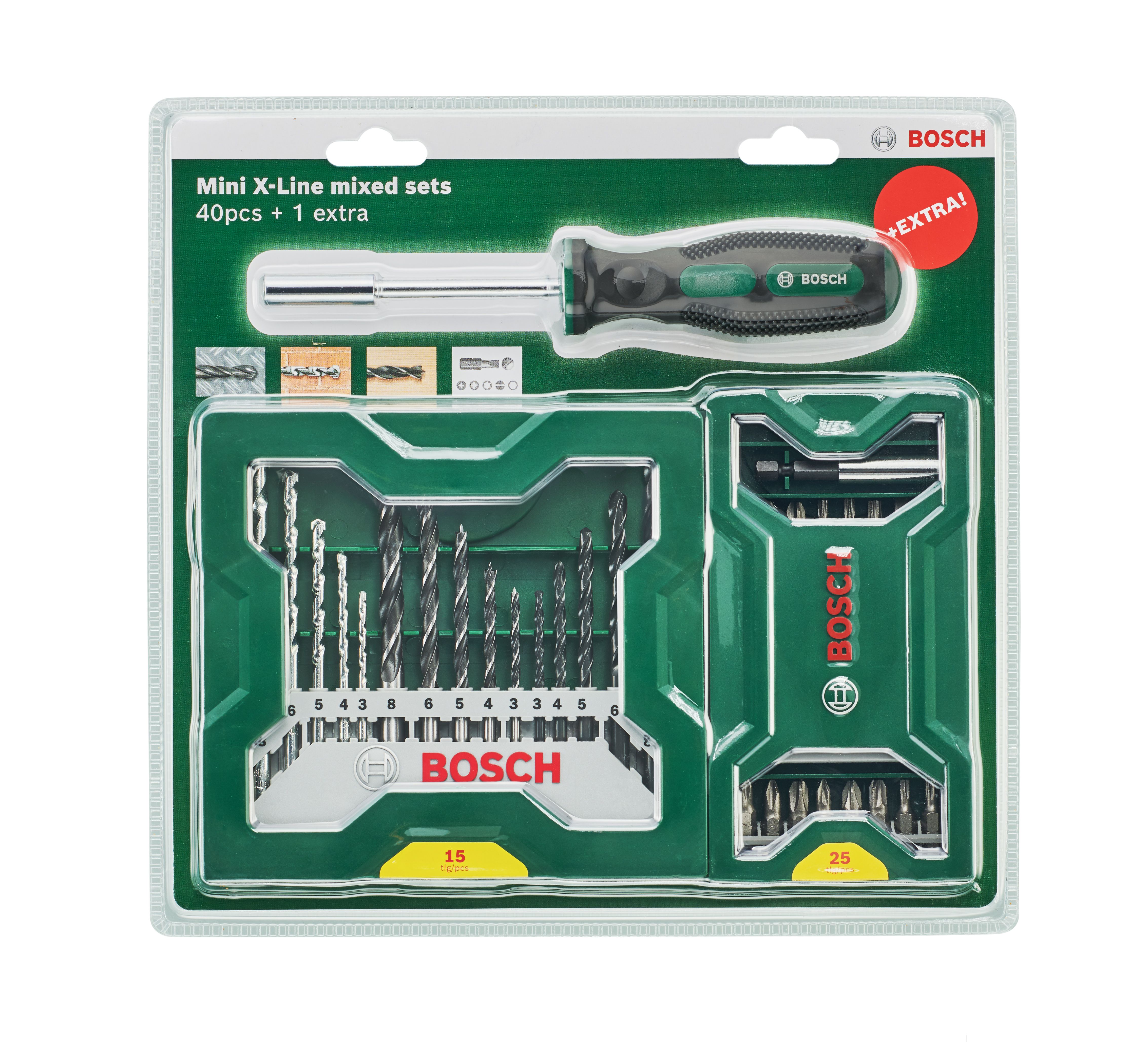Bosch Promoline 41 piece Round Mixed Drill & screwdriver bit set - Mini-X-Line mixed set