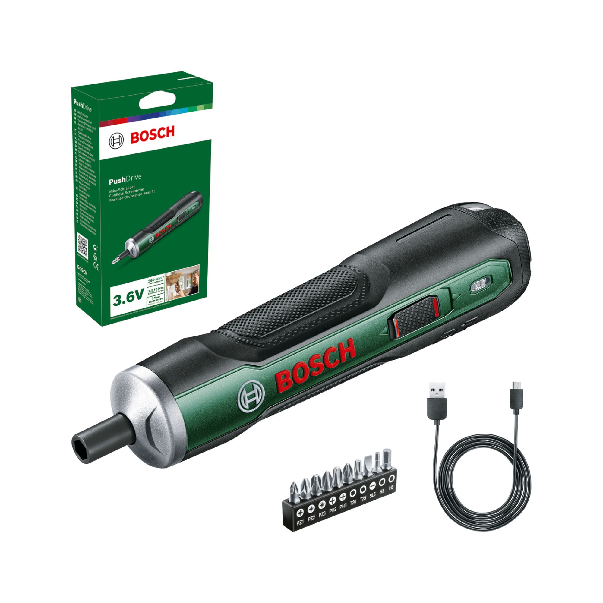 Bosch PushDrive 3.6V Li-ion Cordless Auto-feed screwdriver (1 x 1.5Ah) - 06039C6002