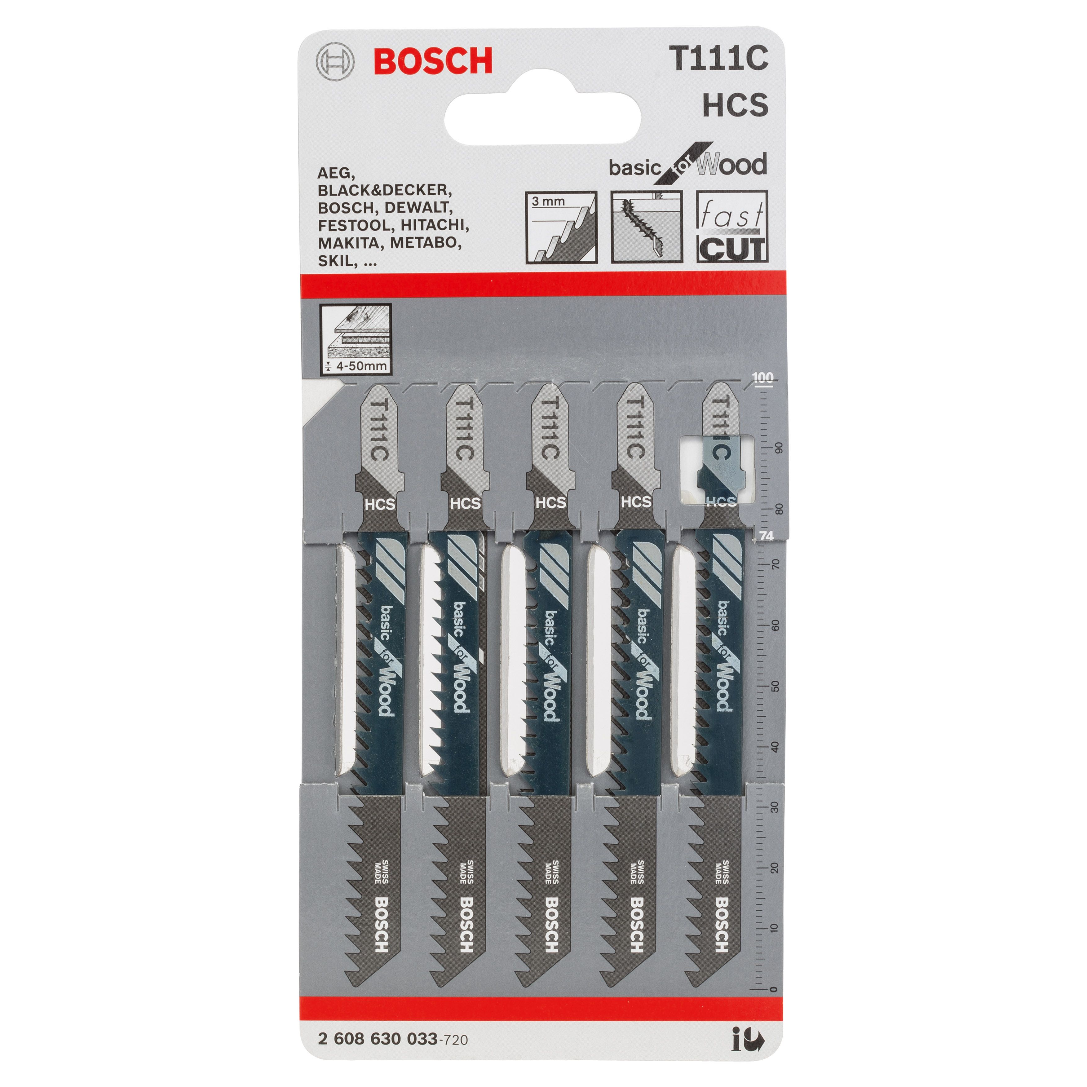 Bosch T-shank Jigsaw blade t111c (L)100mm, Pack of 5