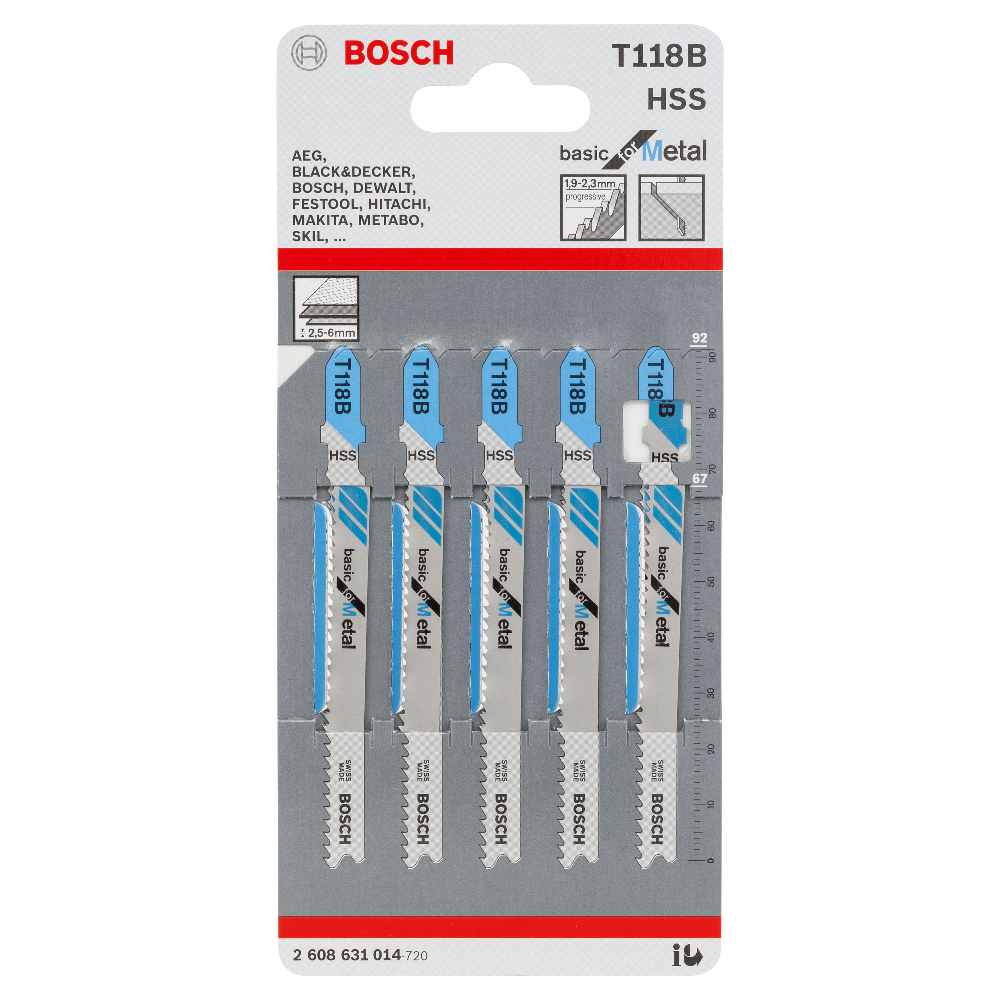 Bosch T-shank Jigsaw blade T118B (L)67mm, Pack of 5