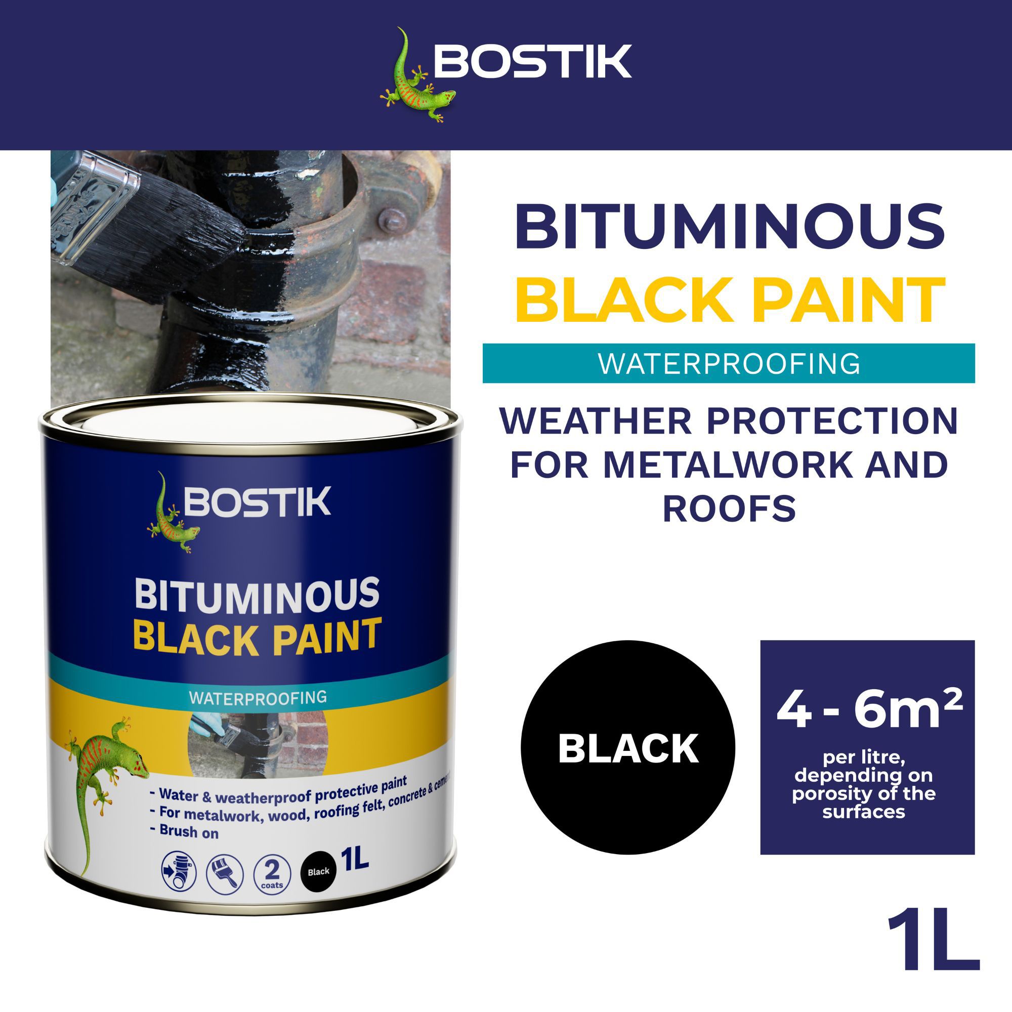 Bostik Black Multi-purpose waterproofer, 1L Tin