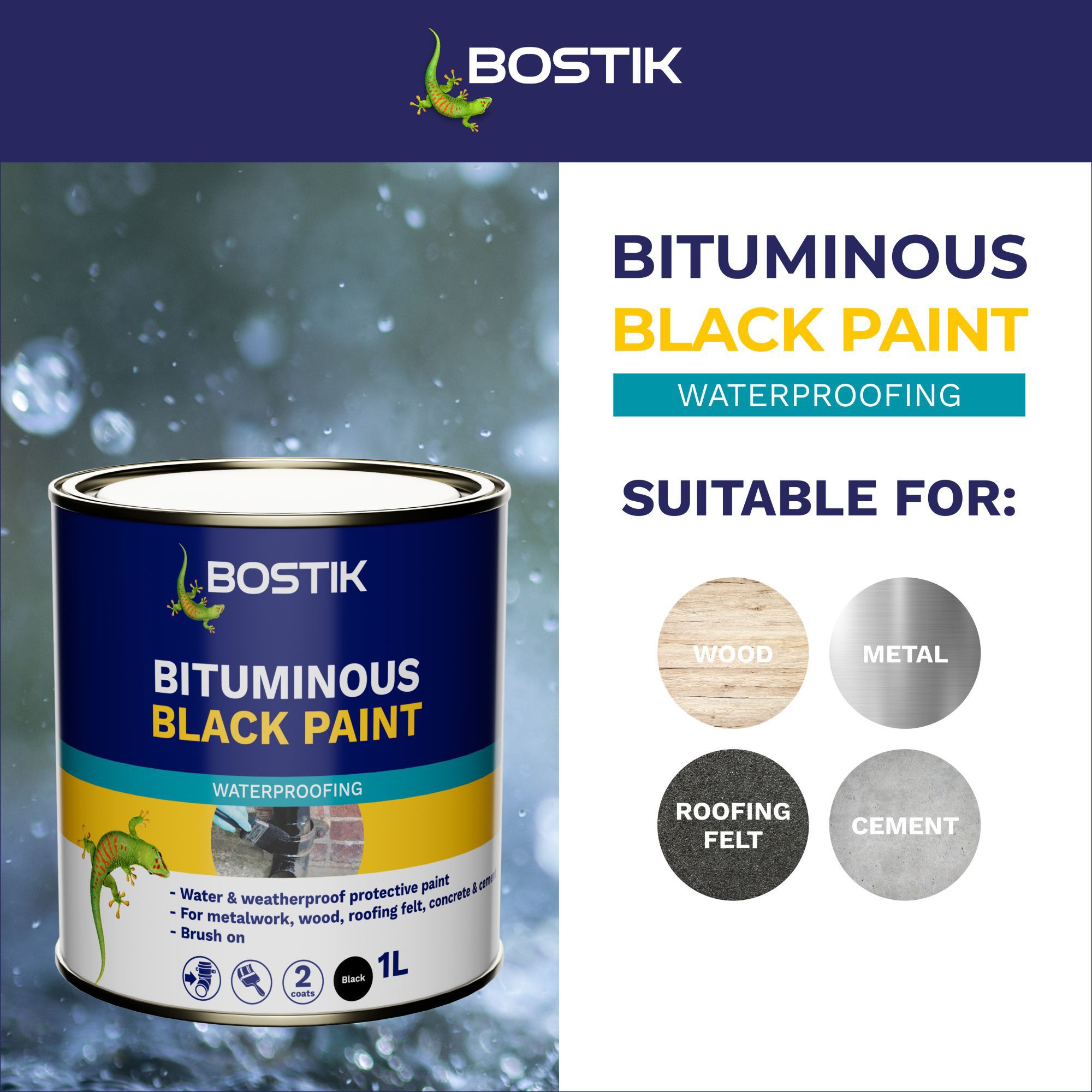 Bostik Black Multi-purpose waterproofer, 1L Tin