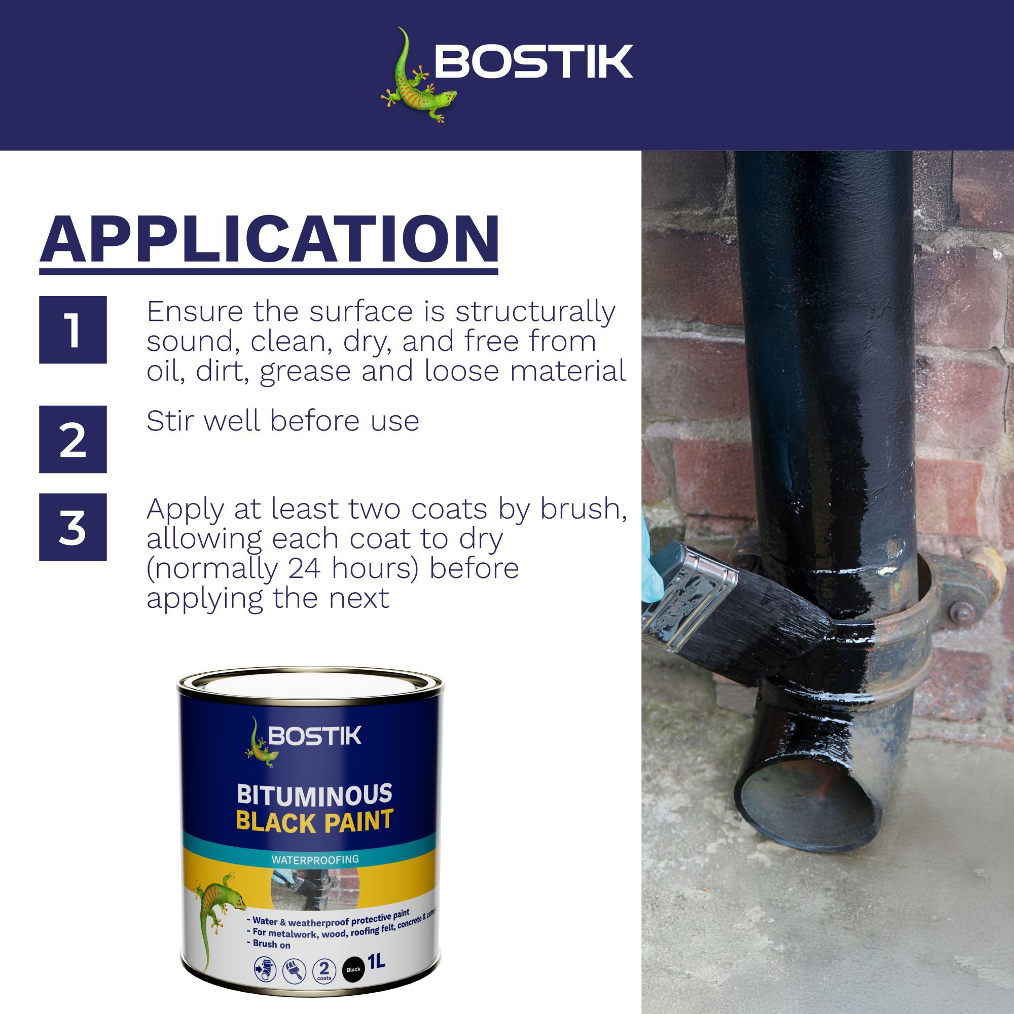 Bostik Black Multi-purpose waterproofer, 1L Tin