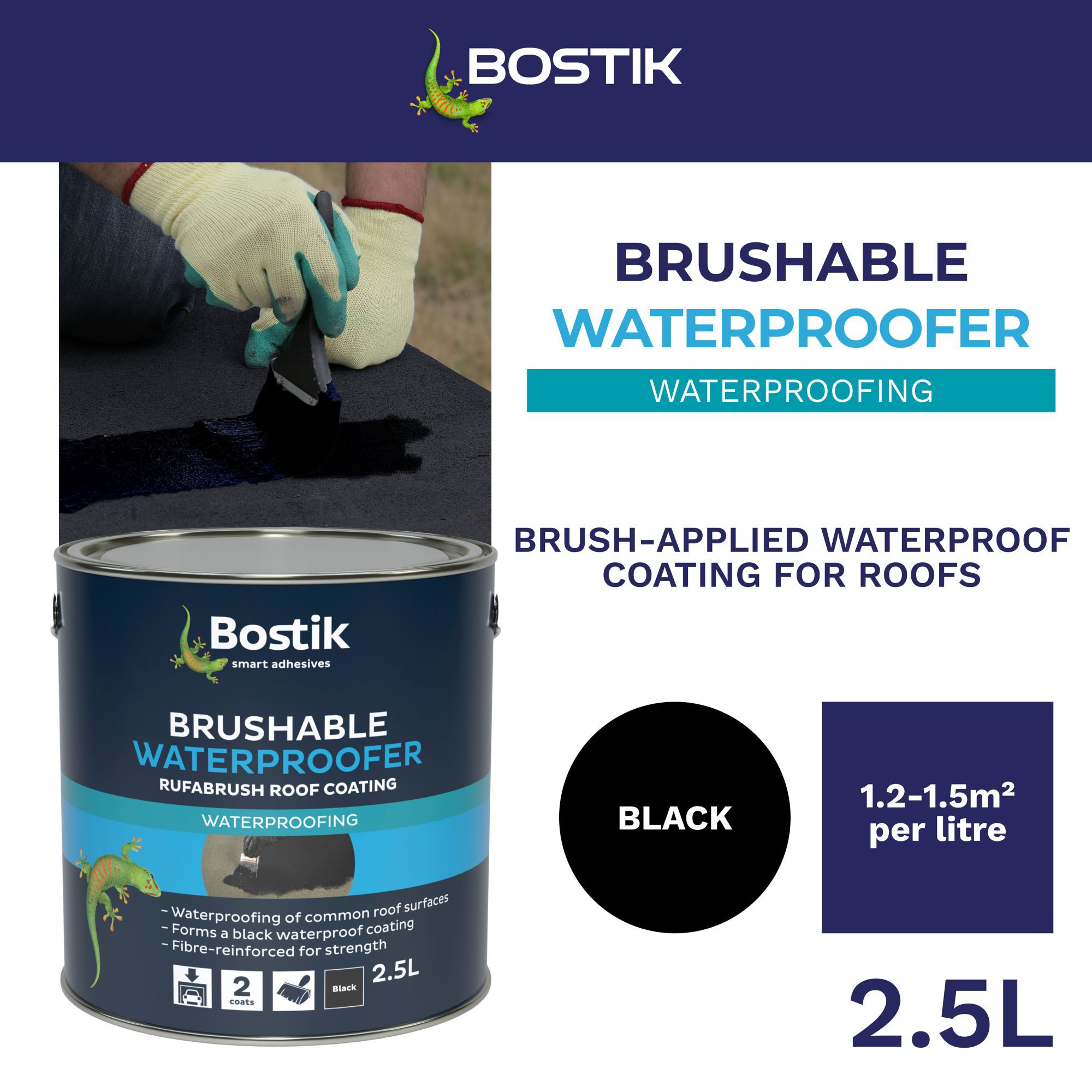 Bostik Black Roofing waterproofer, 2.5L Can
