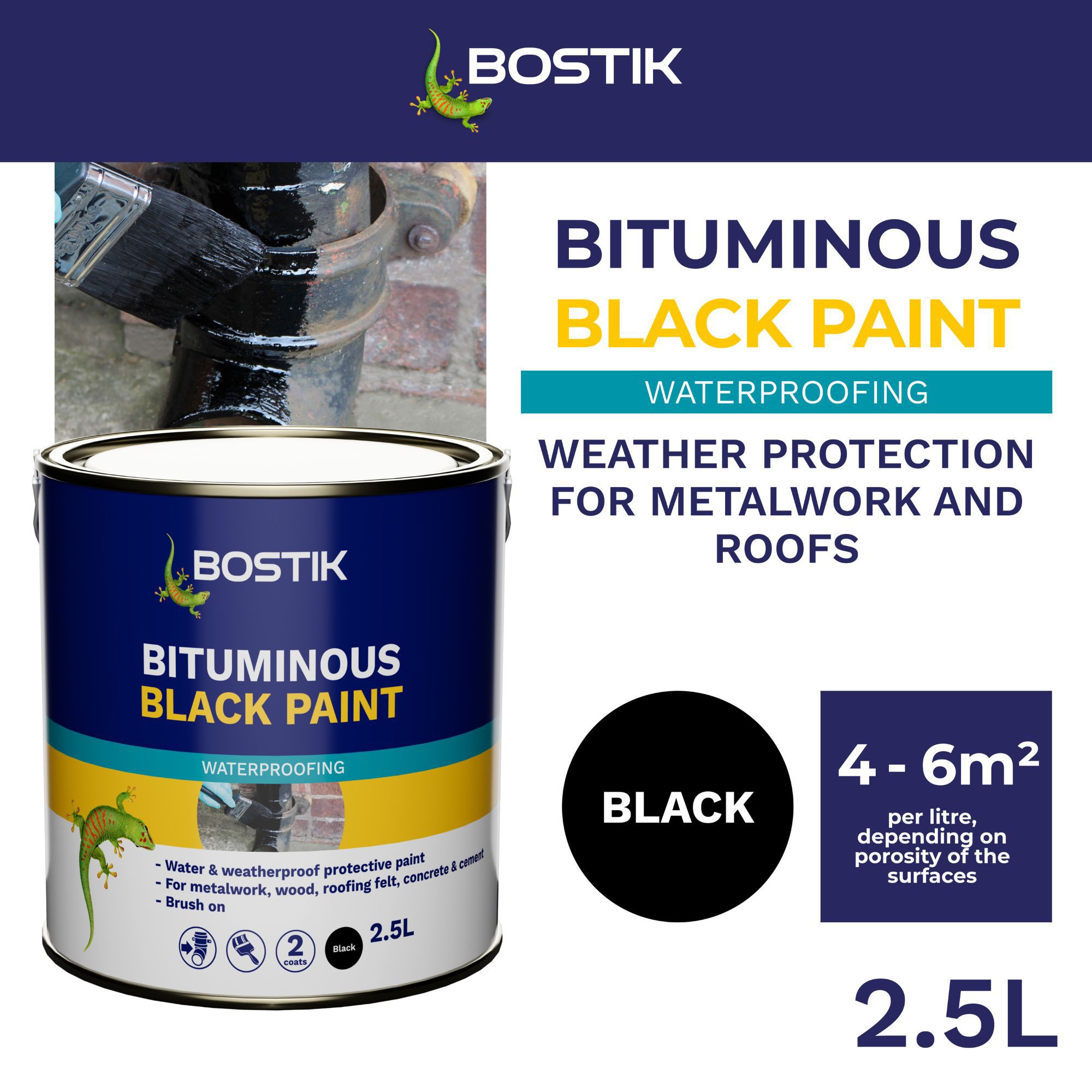 Bostik Black Waterproofer, 2.5L Can
